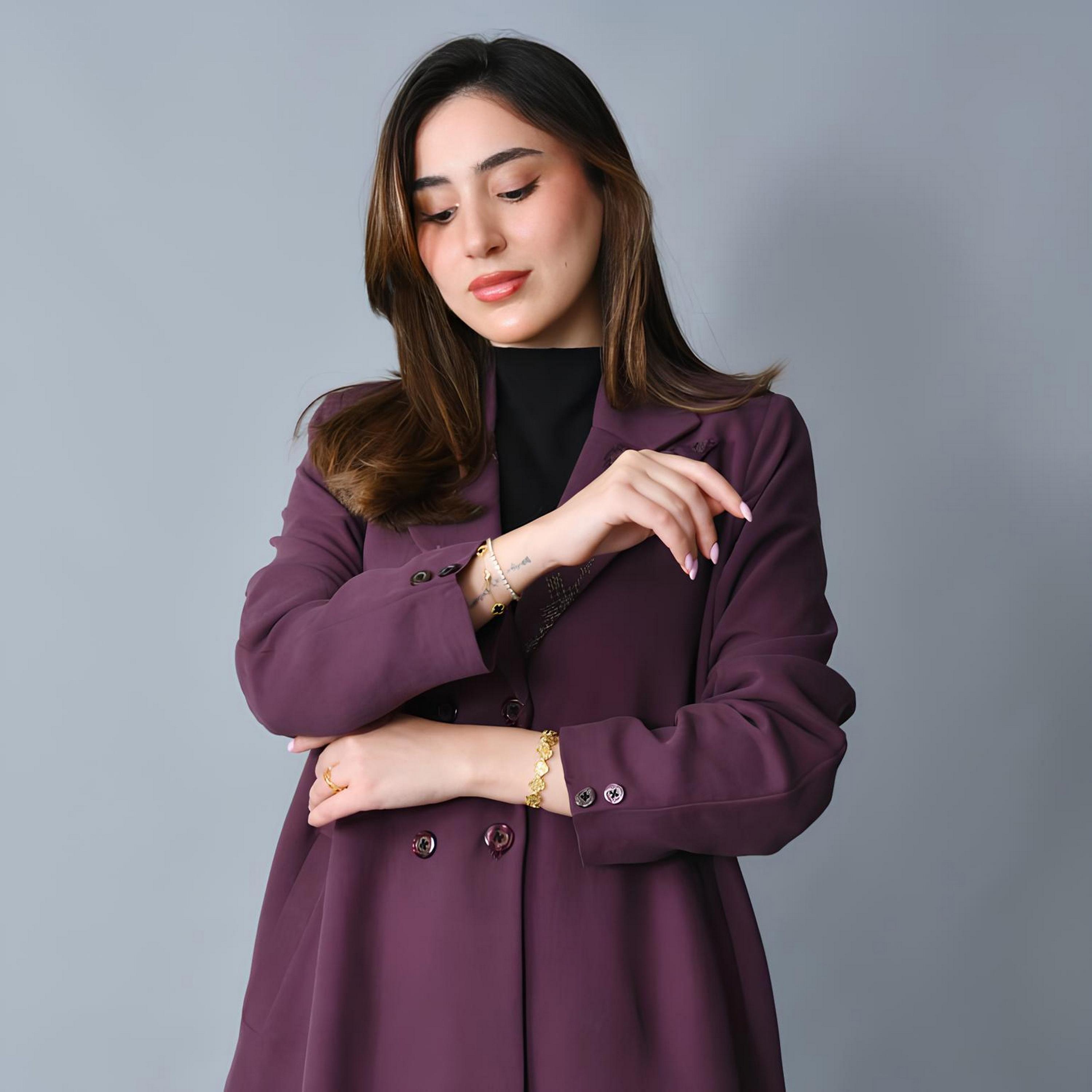 Hawraa Purple Embroidered Lapel Collar Linen Women's Formal Blazer Style Abaya-women-arabicclothing-abayas-image-4