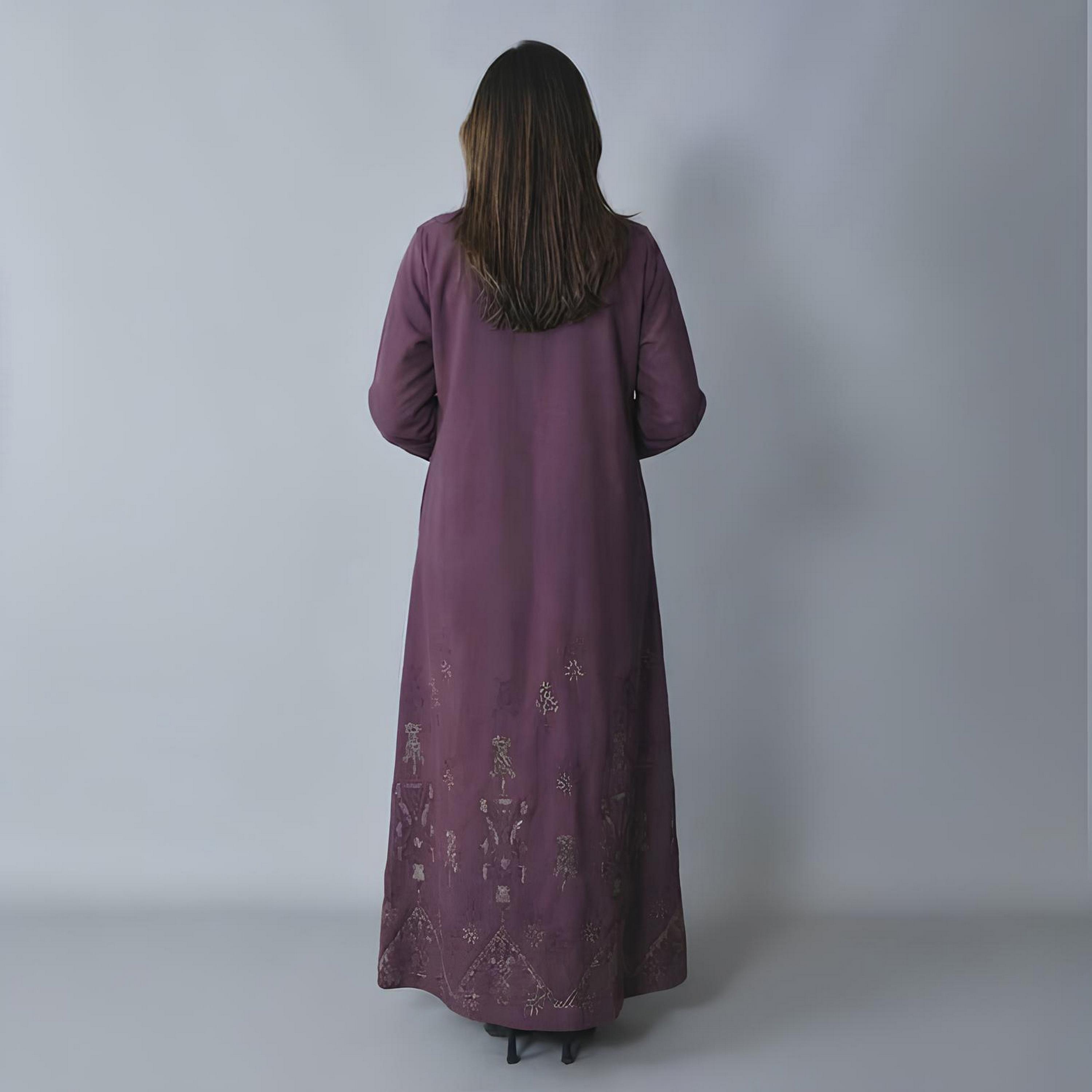 Hawraa Purple Embroidered Lapel Collar Linen Women's Formal Blazer Style Abaya-women-arabicclothing-abayas-image-6