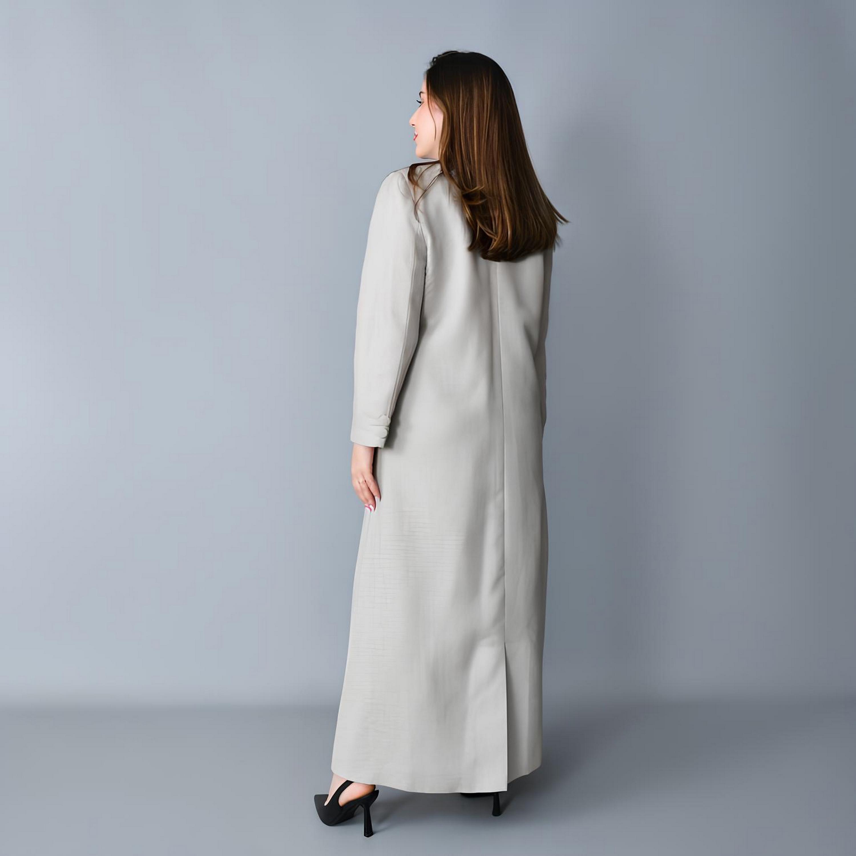 عباية رسمية "بلايزر ستايل" بياقة "لابل" كتان نسائية - رمادي من حوراء-women-arabicclothing-abayas-image-6