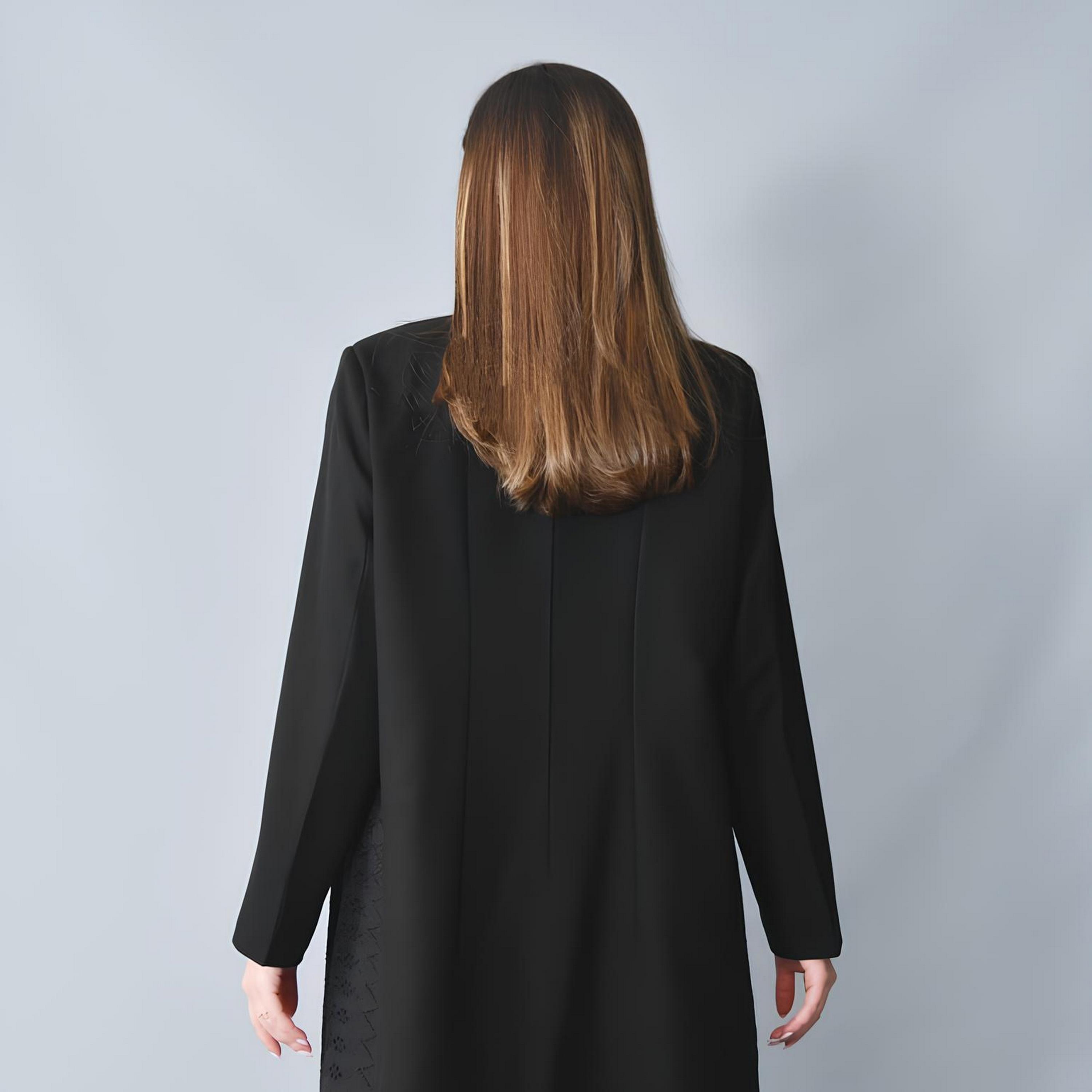 Hawraa Black Schiffli Embroidered Linen Women's Formal Abaya-women-arabicclothing-abayas-image-2