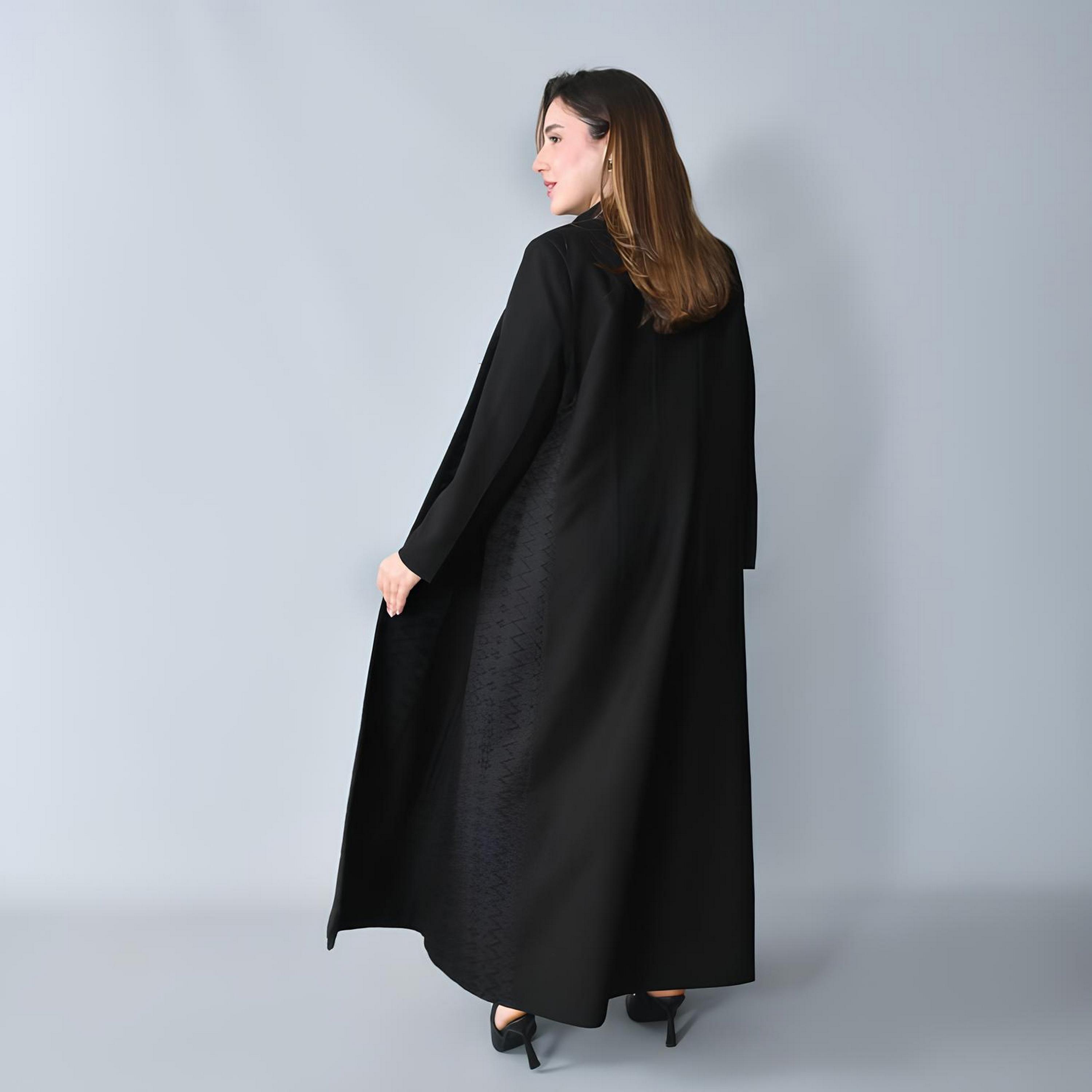 Hawraa Black Schiffli Embroidered Linen Women's Formal Abaya-women-arabicclothing-abayas-image-6