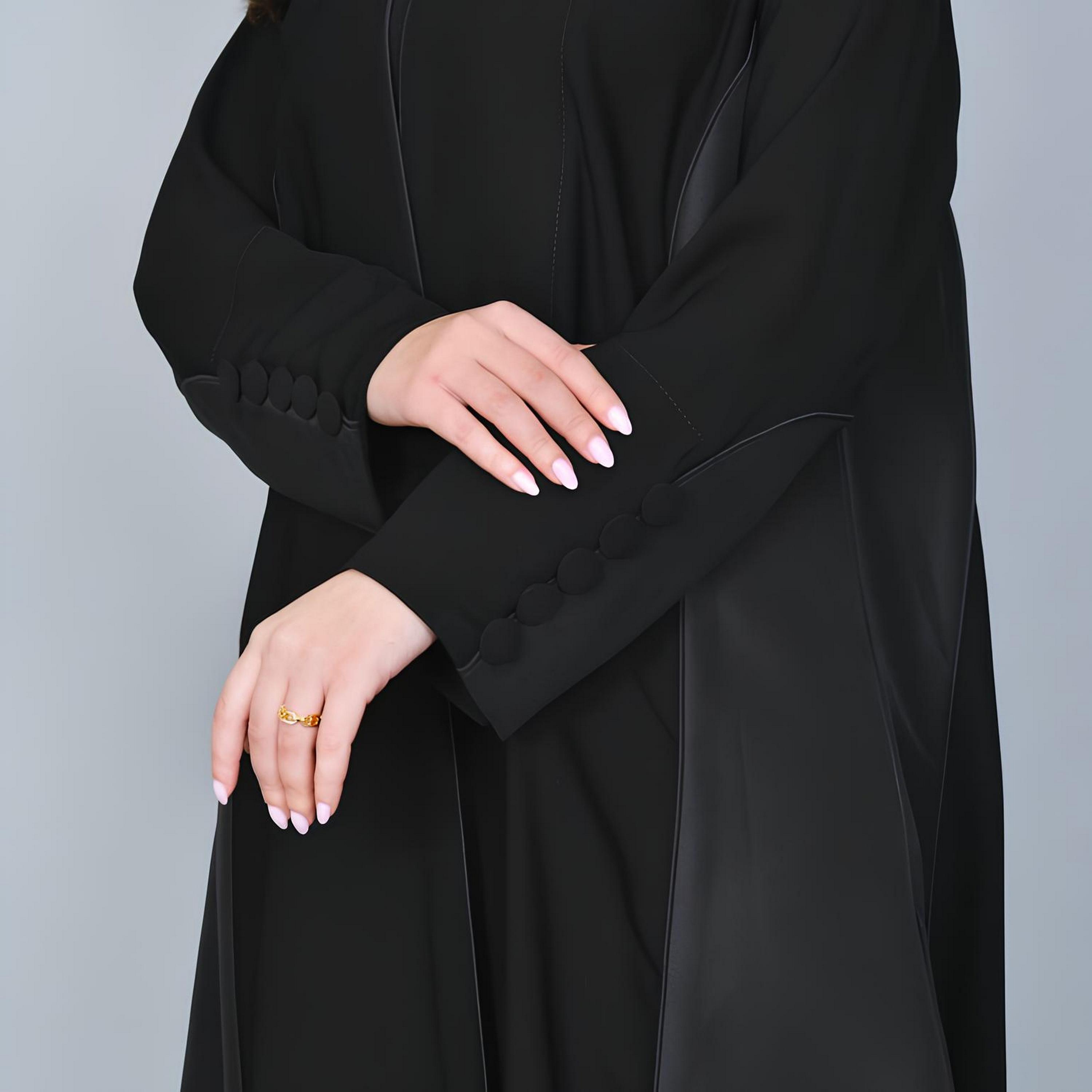 Hawraa Black Dual Tone Linen Women's Abaya-women-arabicclothing-abayas-image-3