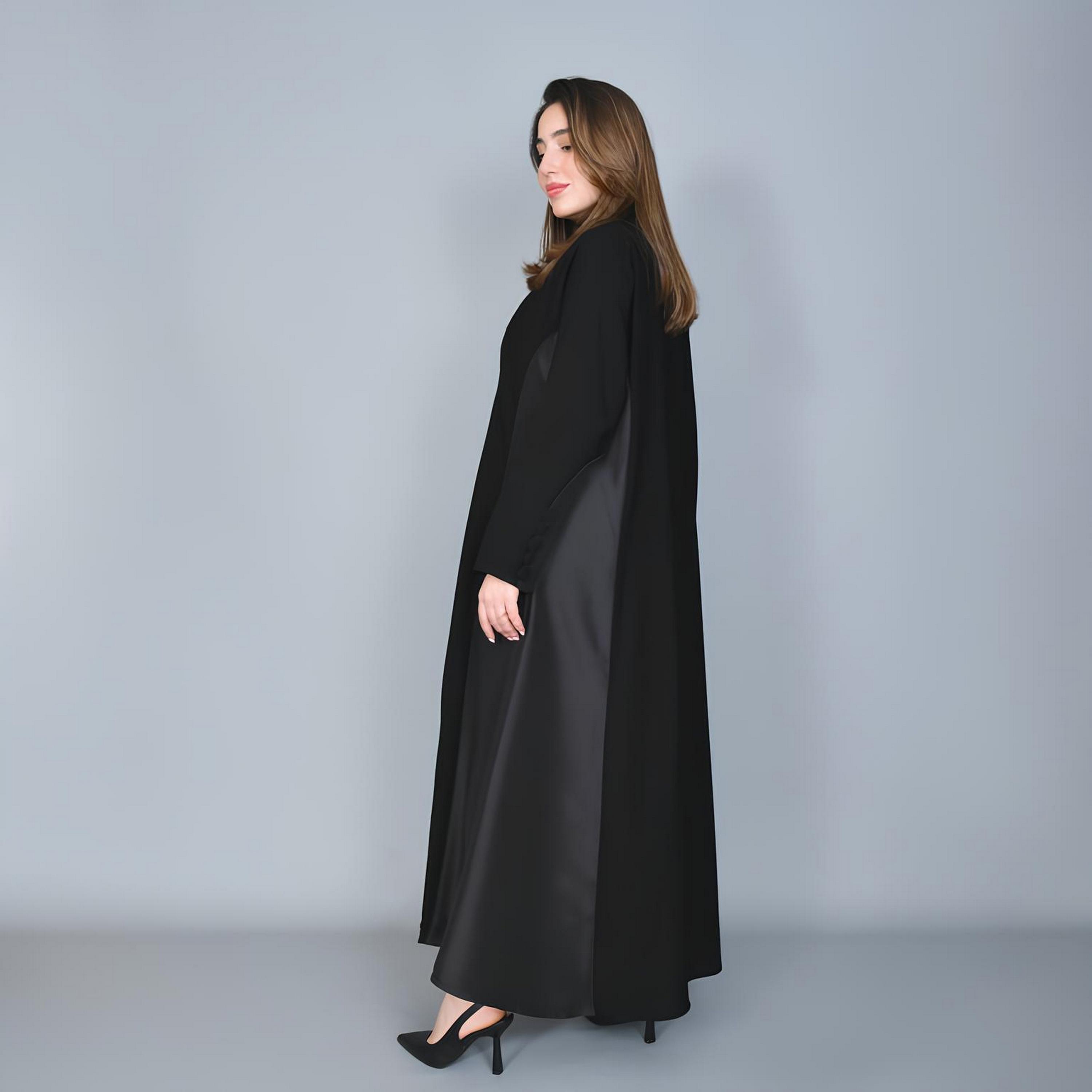Hawraa Black Dual Tone Linen Women's Abaya-women-arabicclothing-abayas-image-4