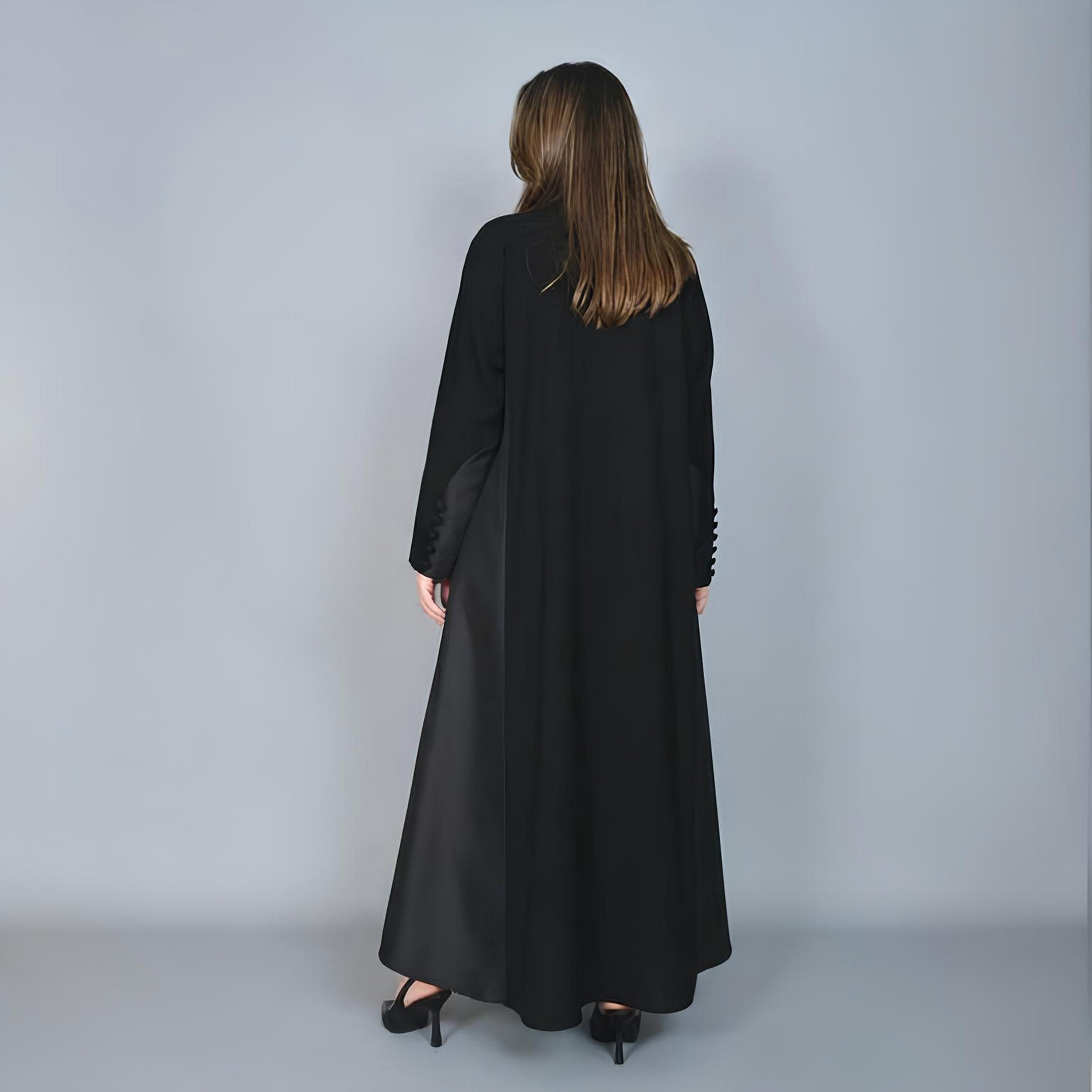 Hawraa Black Dual Tone Linen Women's Abaya-women-arabicclothing-abayas-image-5