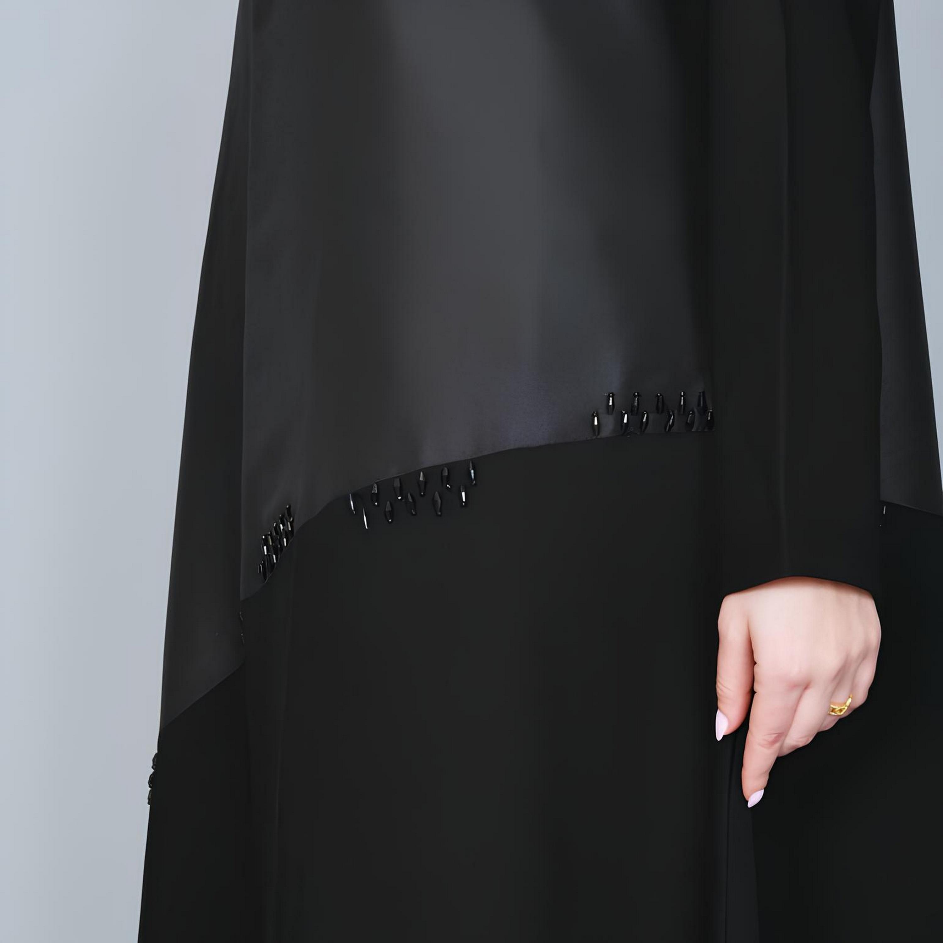عباية بقصة "كلوش" كتان بتصميم "ديوال تون" نسائية - أسود من حوراء-women-arabicclothing-abayas-image-4