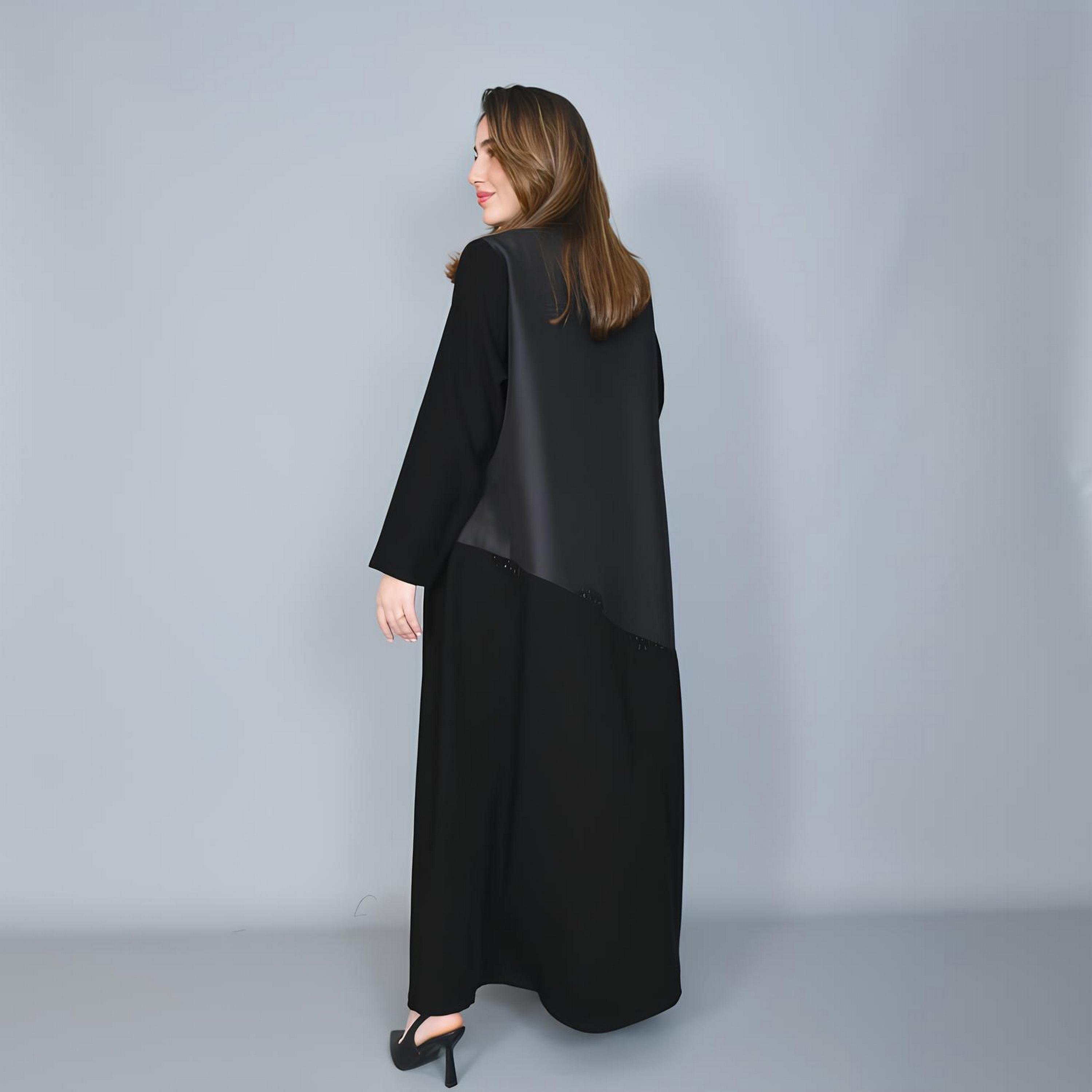 عباية بقصة "كلوش" كتان بتصميم "ديوال تون" نسائية - أسود من حوراء-women-arabicclothing-abayas-image-5