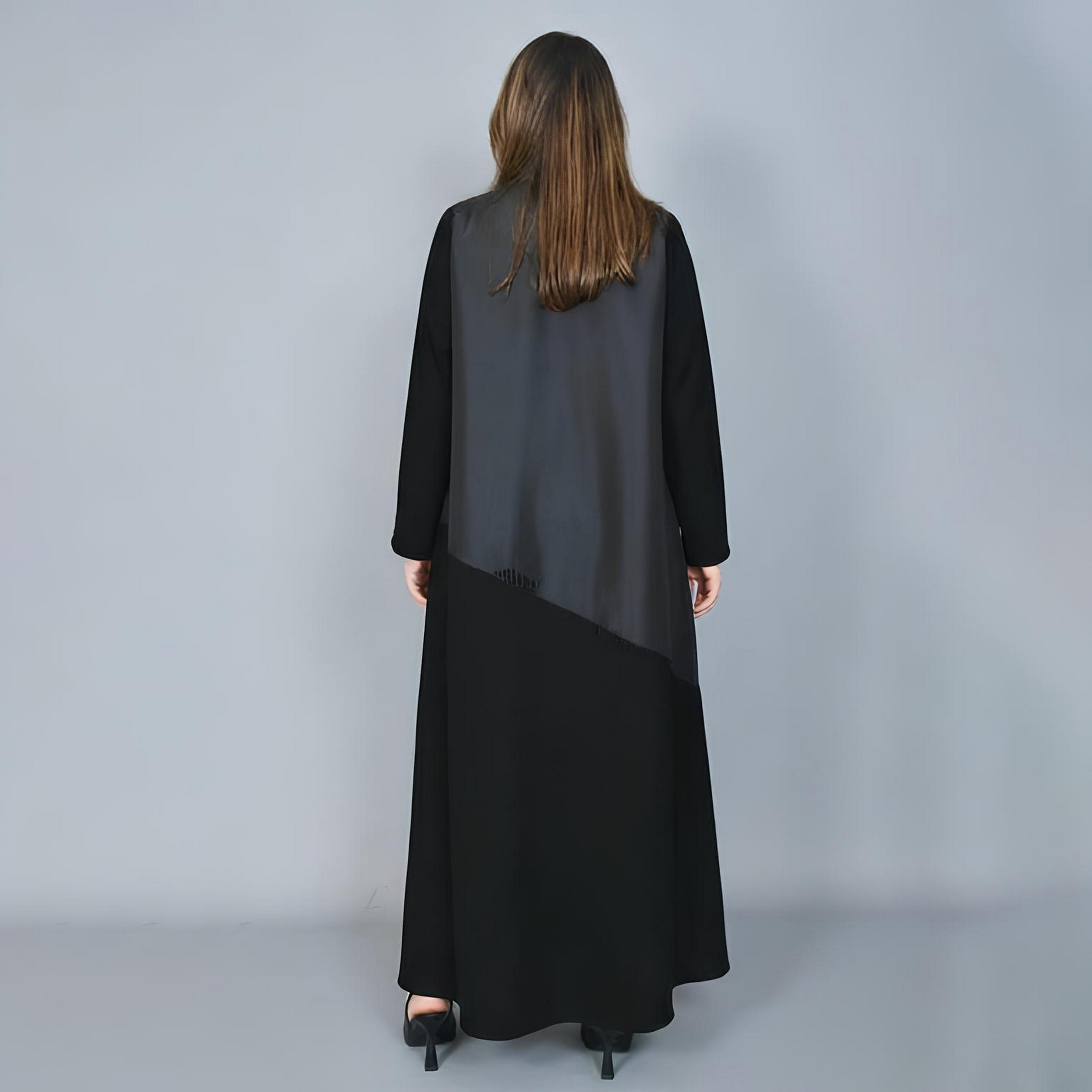 عباية بقصة "كلوش" كتان بتصميم "ديوال تون" نسائية - أسود من حوراء-women-arabicclothing-abayas-image-6