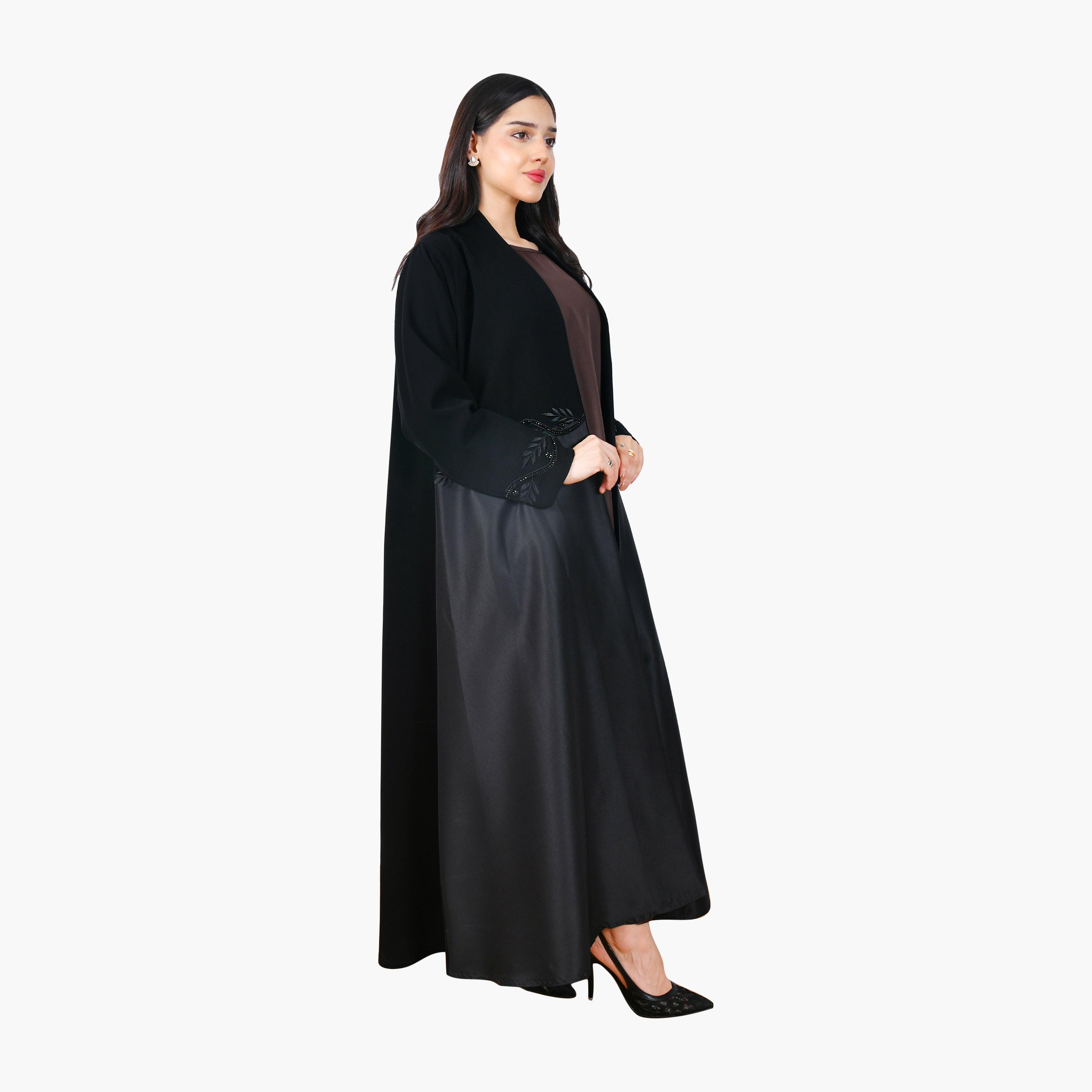 عباية نسائية من الكتان الأسود مطرزة بأوراق الشجر ومتعددة الألوان من حوراء-women-arabicclothing-abayas-image-4