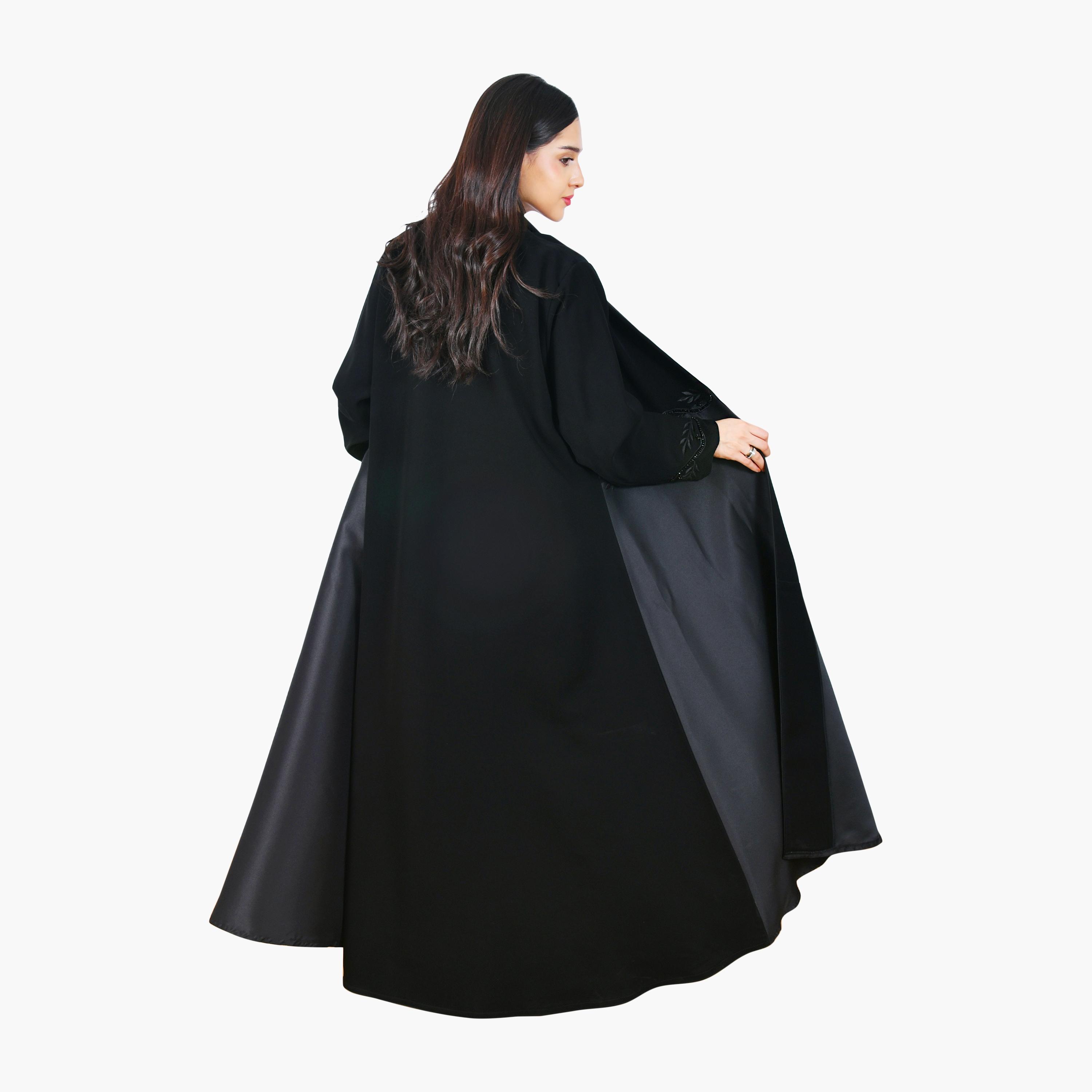 عباية نسائية من الكتان الأسود مطرزة بأوراق الشجر ومتعددة الألوان من حوراء-women-arabicclothing-abayas-image-5