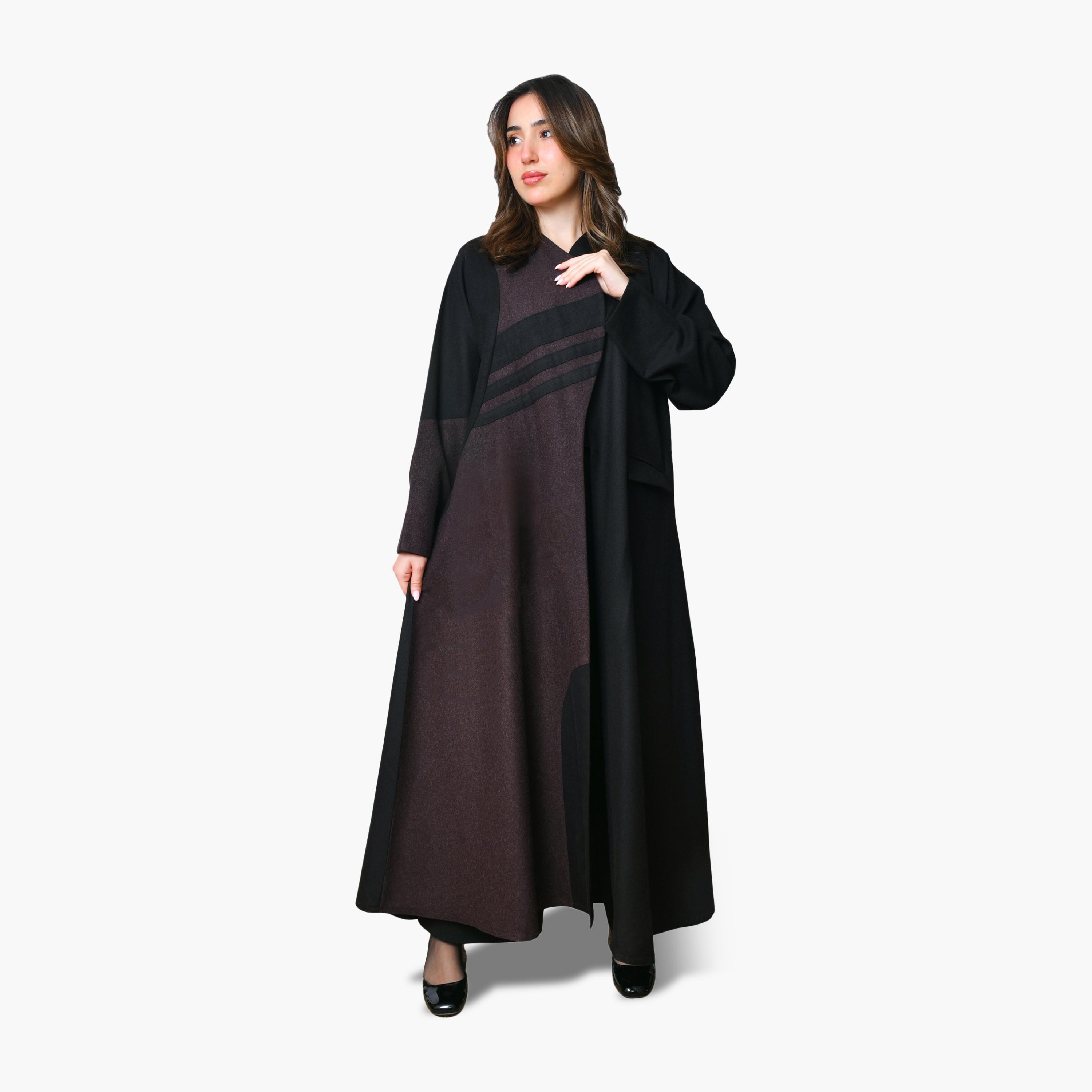 Oya Abaya Brown Dual Tone Linen Women's Abaya with Scarf-women-arabicclothing-abayas-image-1