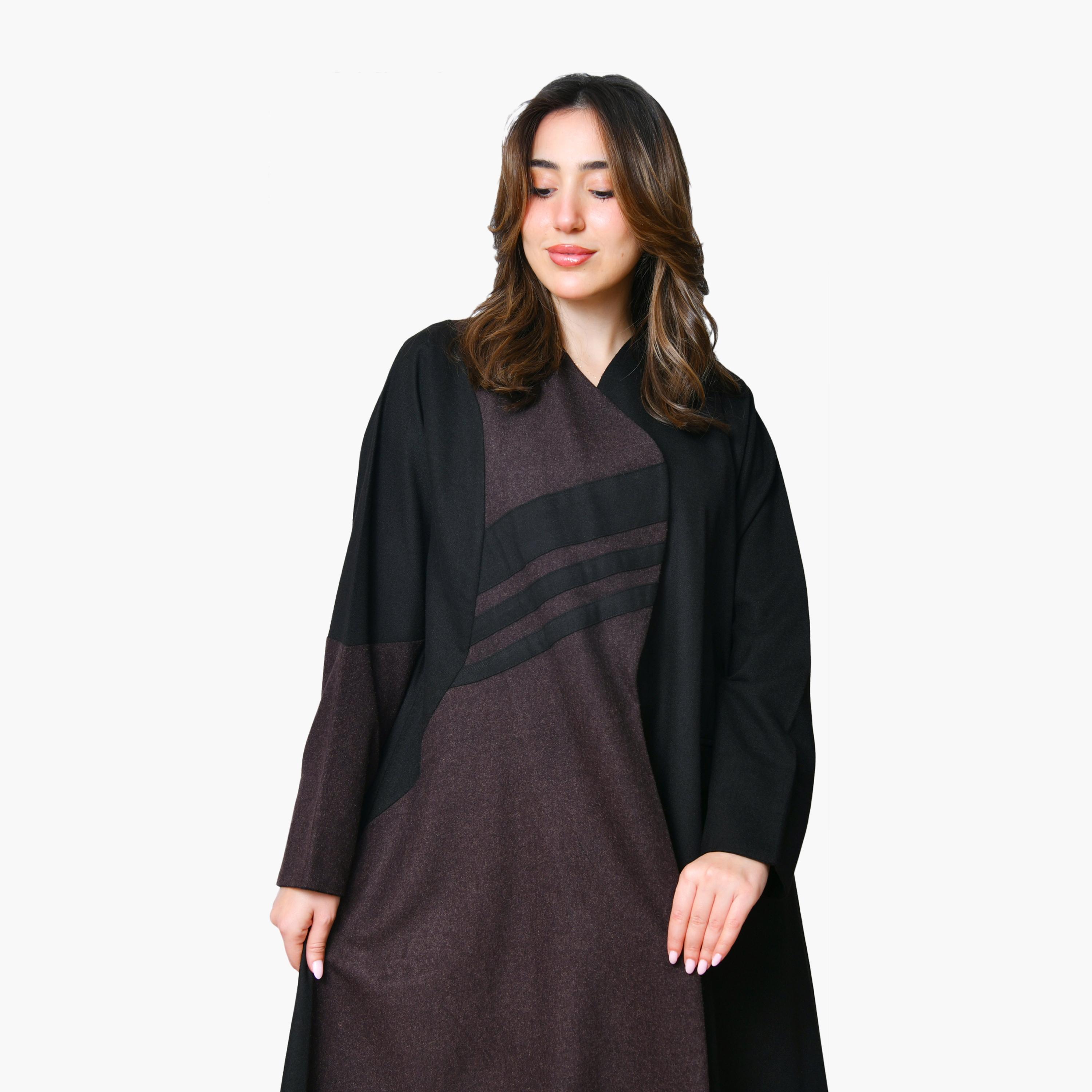 Oya Abaya Brown Dual Tone Linen Women's Abaya with Scarf-women-arabicclothing-abayas-image-2