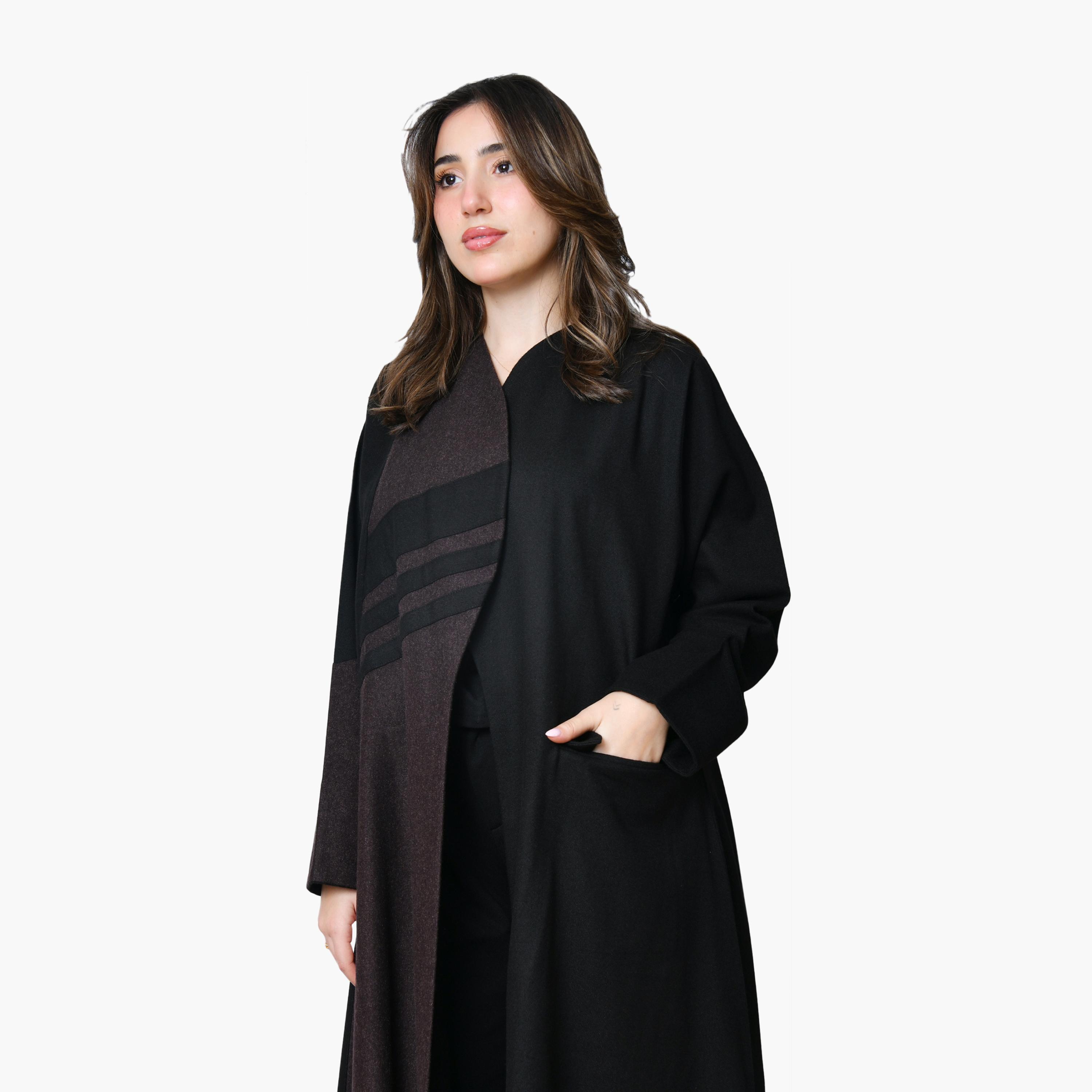 Oya Abaya Brown Dual Tone Linen Women's Abaya with Scarf-women-arabicclothing-abayas-image-3