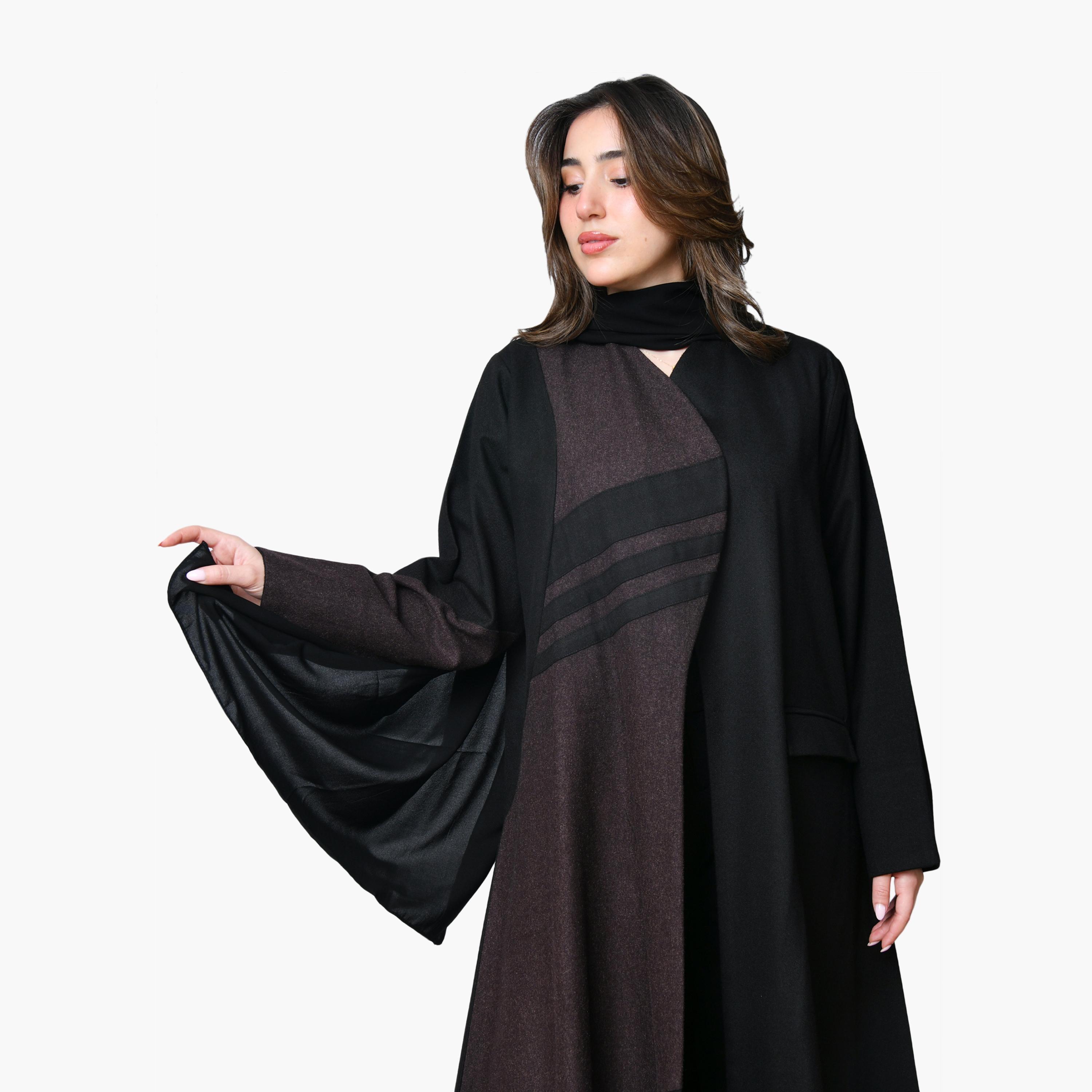 Oya Abaya Brown Dual Tone Linen Women's Abaya with Scarf-women-arabicclothing-abayas-image-4