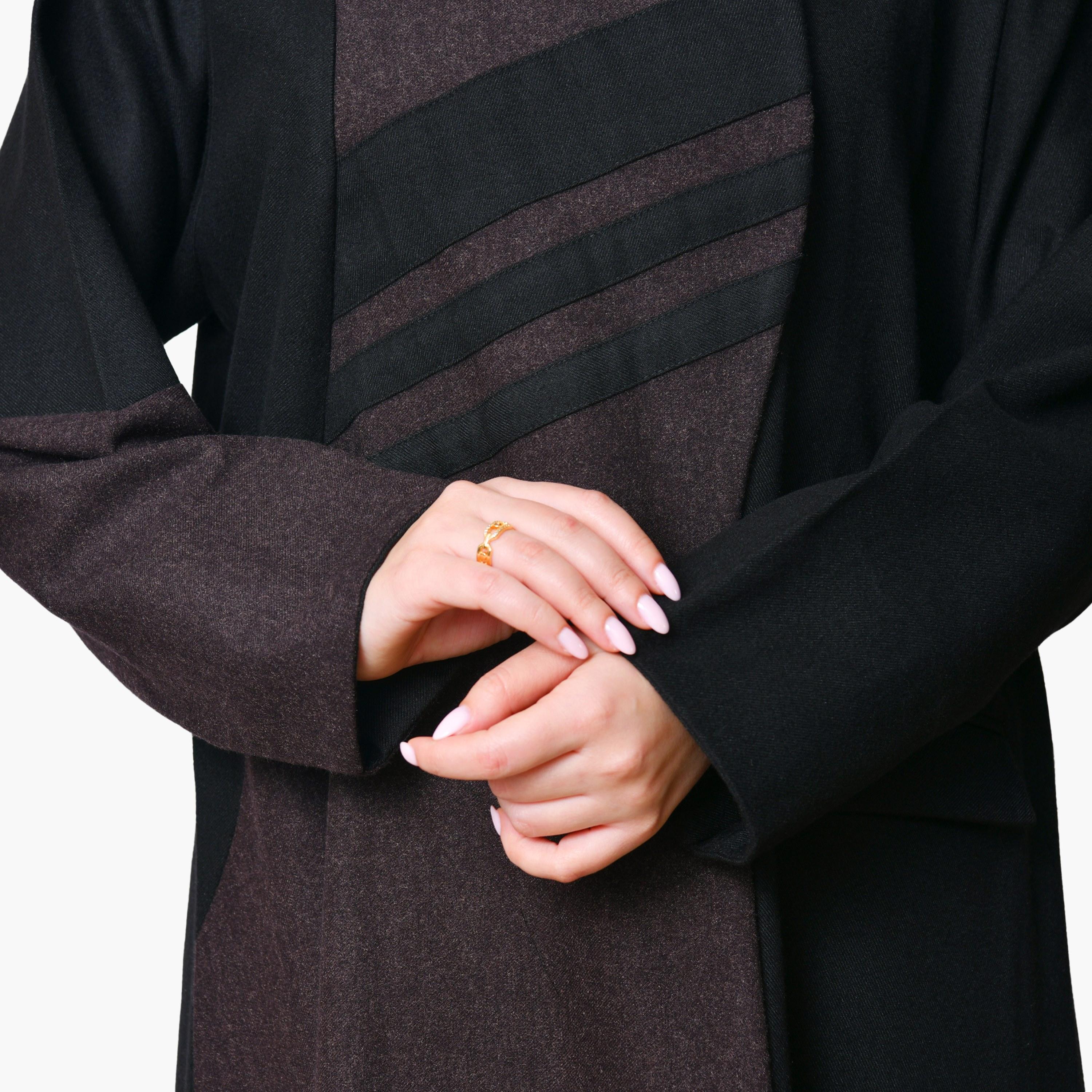 Oya Abaya Brown Dual Tone Linen Women's Abaya with Scarf-women-arabicclothing-abayas-image-5