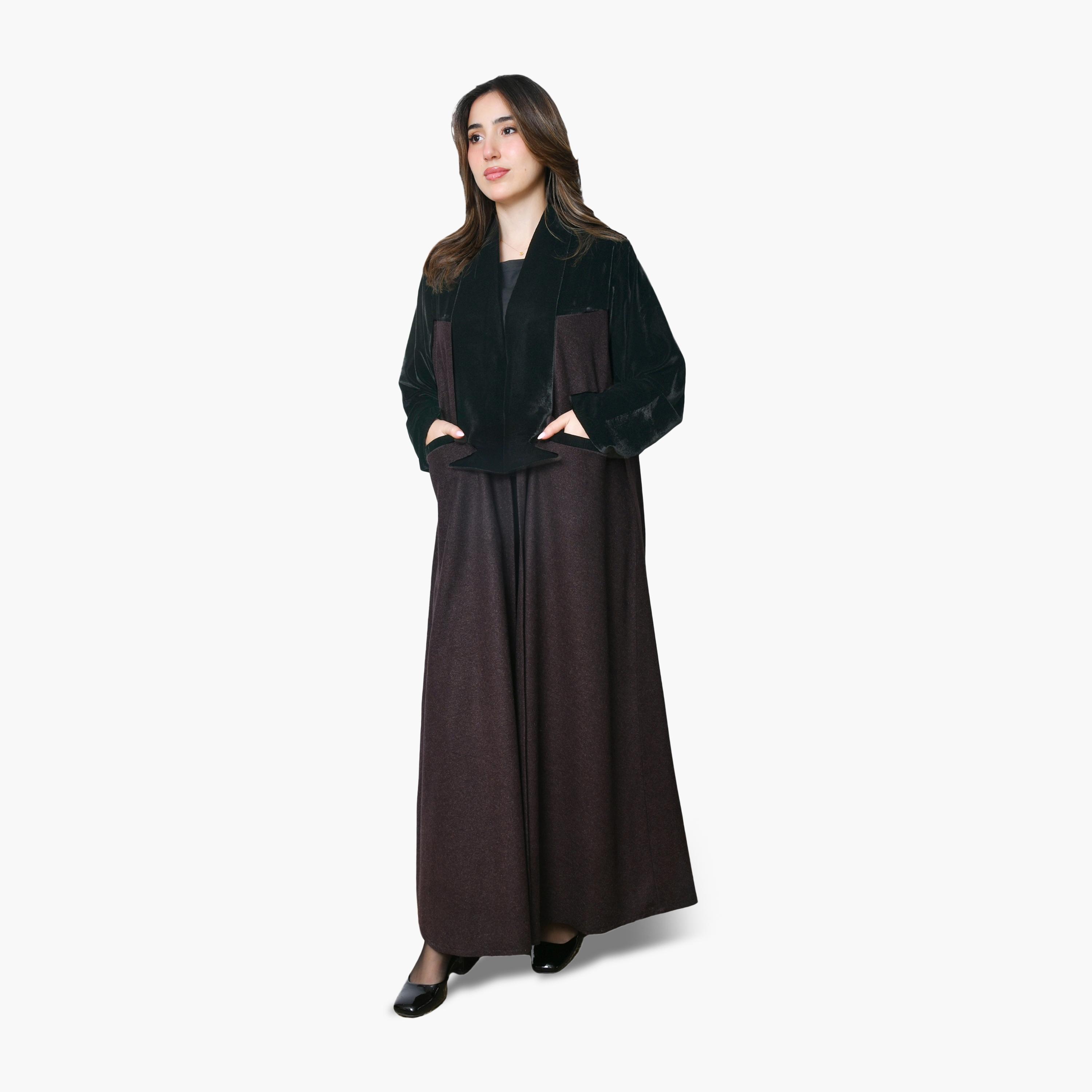 Oya Abaya Brown Dual Tone Velvet Women's Abaya-women-arabicclothing-abayas-image-1