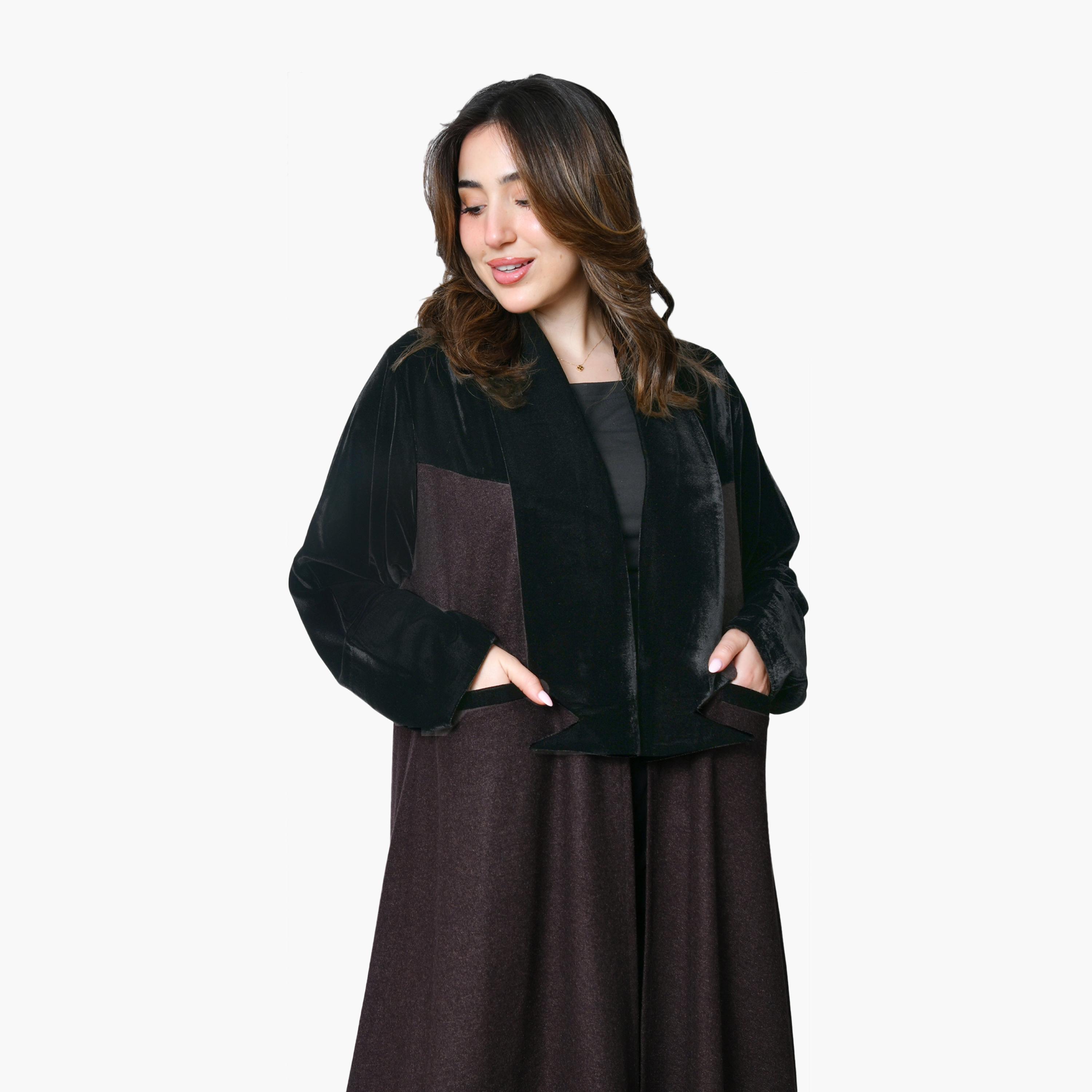 Oya Abaya Brown Dual Tone Velvet Women's Abaya-women-arabicclothing-abayas-image-2