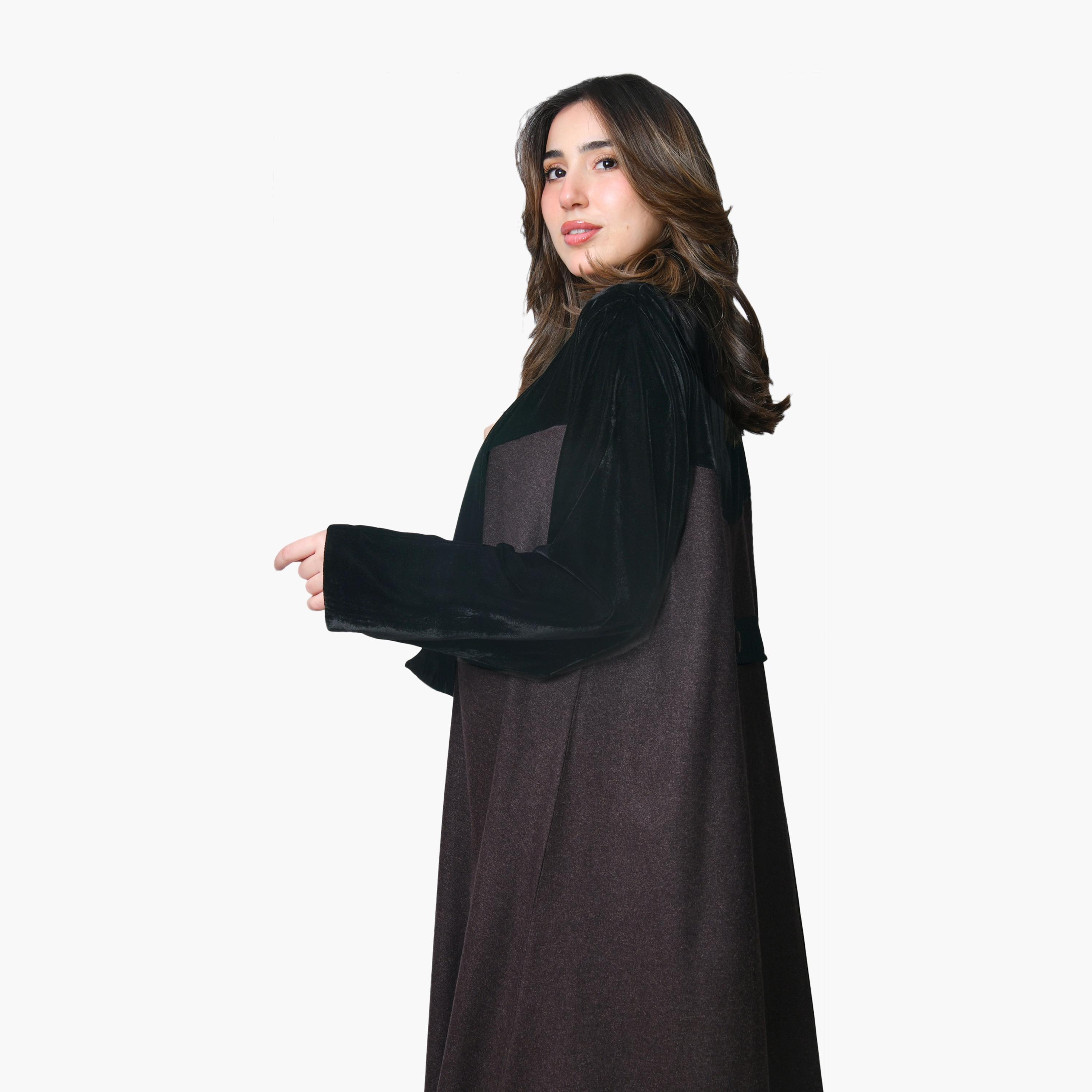 Oya Abaya Brown Dual Tone Velvet Women's Abaya-women-arabicclothing-abayas-image-3
