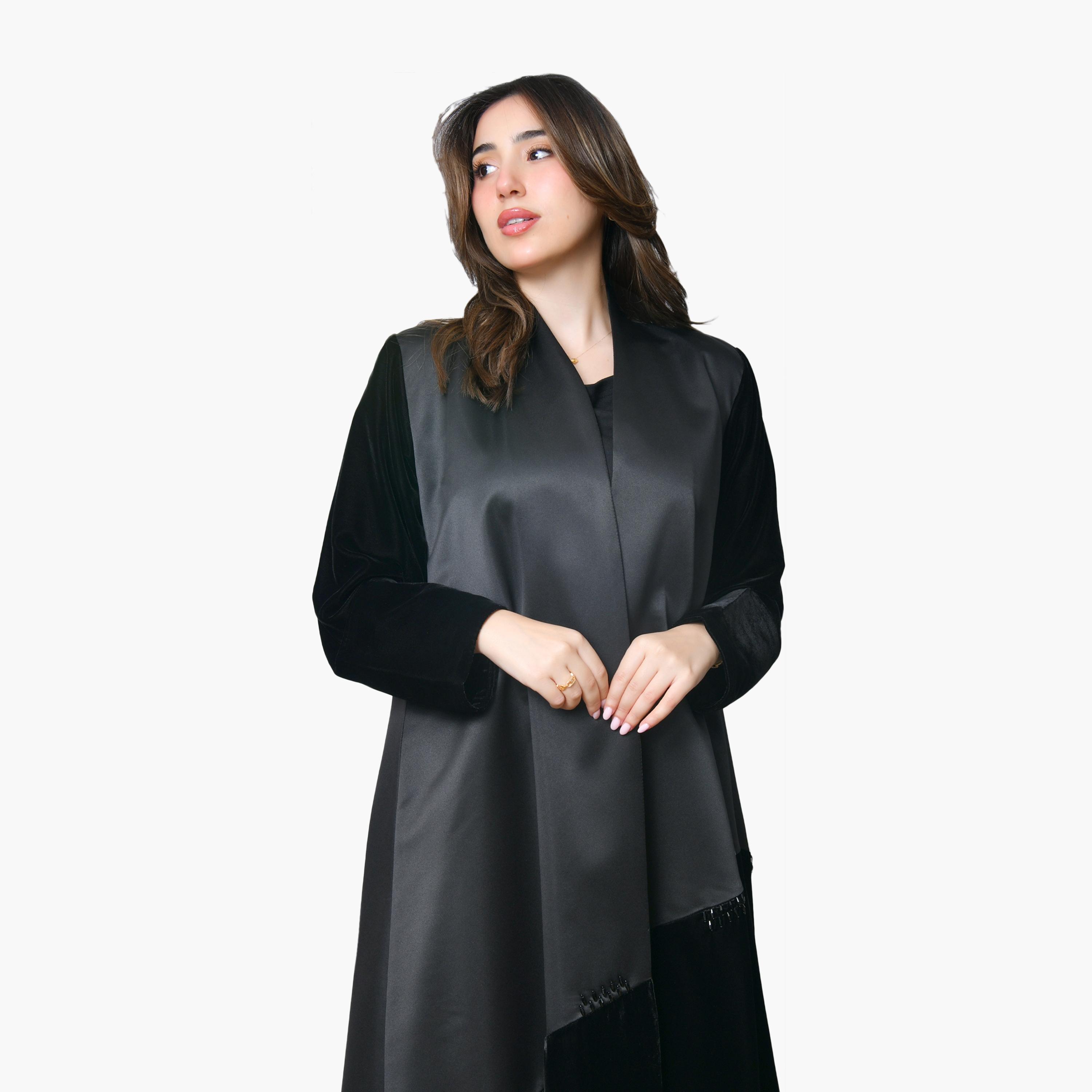 Oya Abaya Black Dual Tone Velvet & Satin Women's Abaya-women-arabicclothing-abayas-image-2