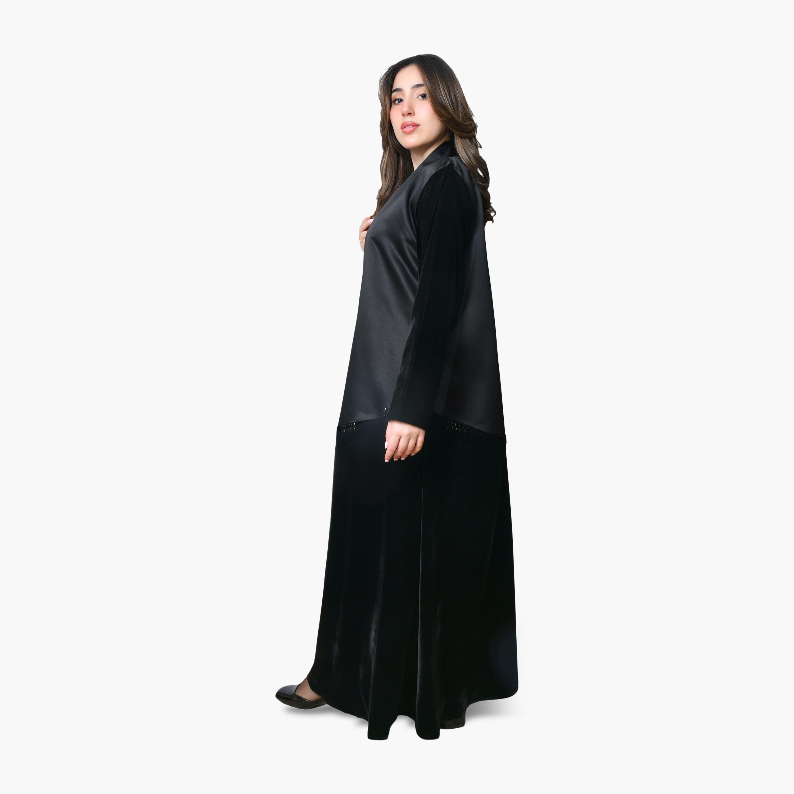 Oya Abaya Black Dual Tone Velvet & Satin Women's Abaya-women-arabicclothing-abayas-image-4