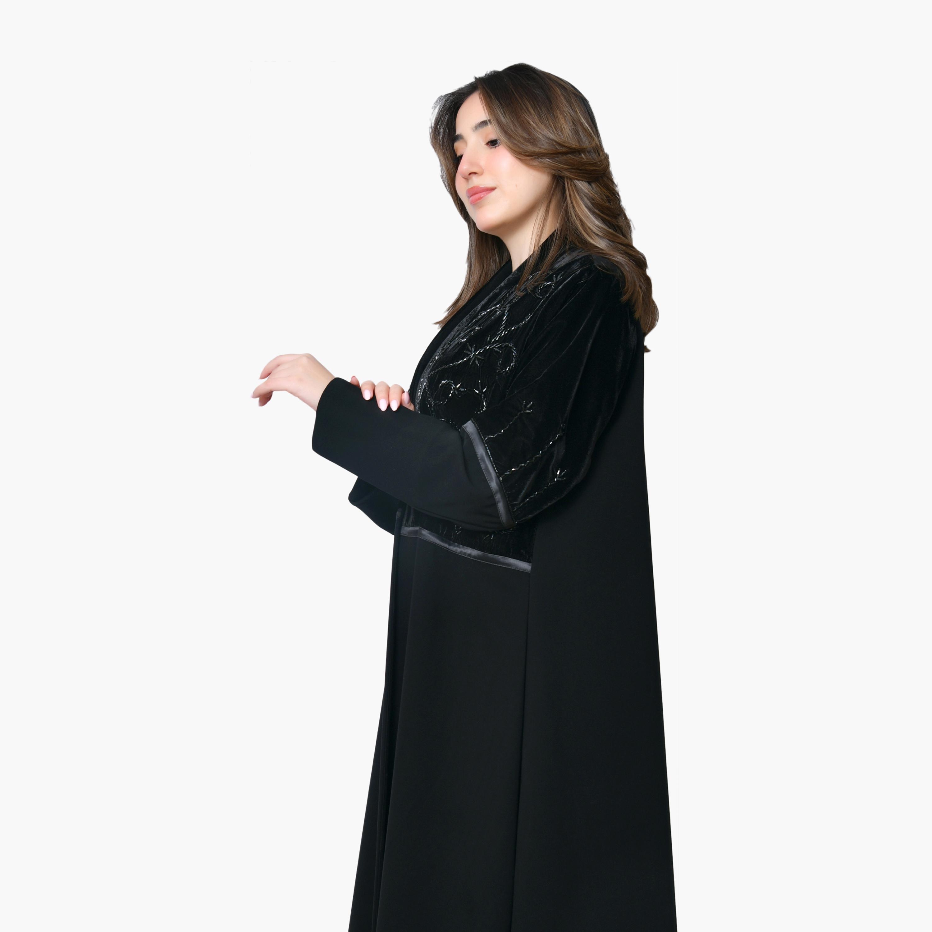 Oya Abaya Black Beaded Velvet Women's Abaya-women-arabicclothing-abayas-image-3