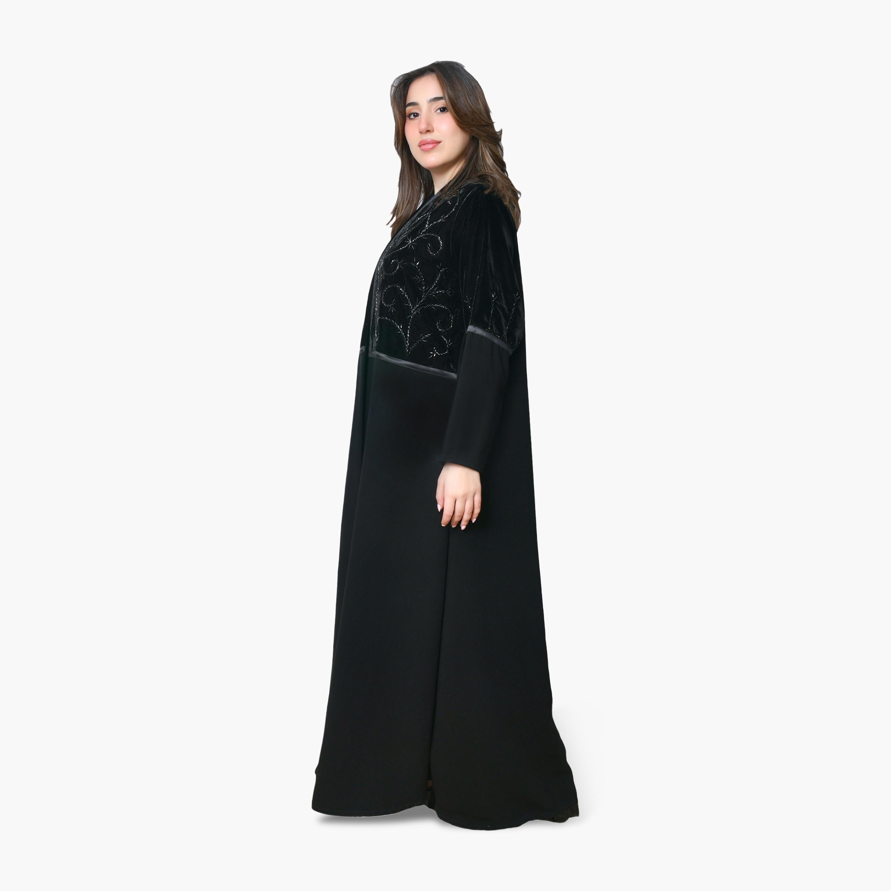 Oya Abaya Black Beaded Velvet Women's Abaya-women-arabicclothing-abayas-image-5