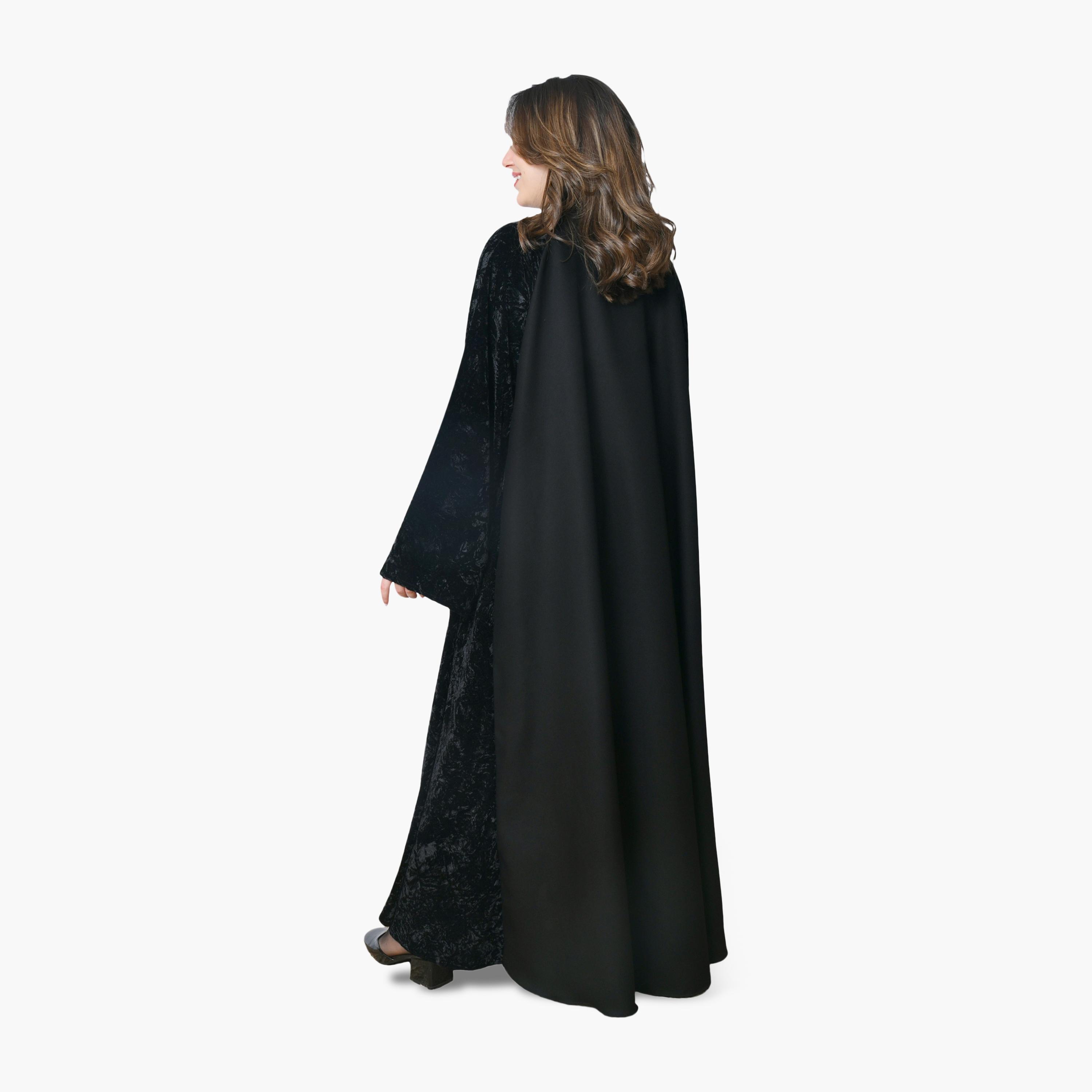 Oya Abaya Black Two-Tone Panelled Wide Sleeves Velvet Women's Evening Abaya-women-arabicclothing-abayas-image-5