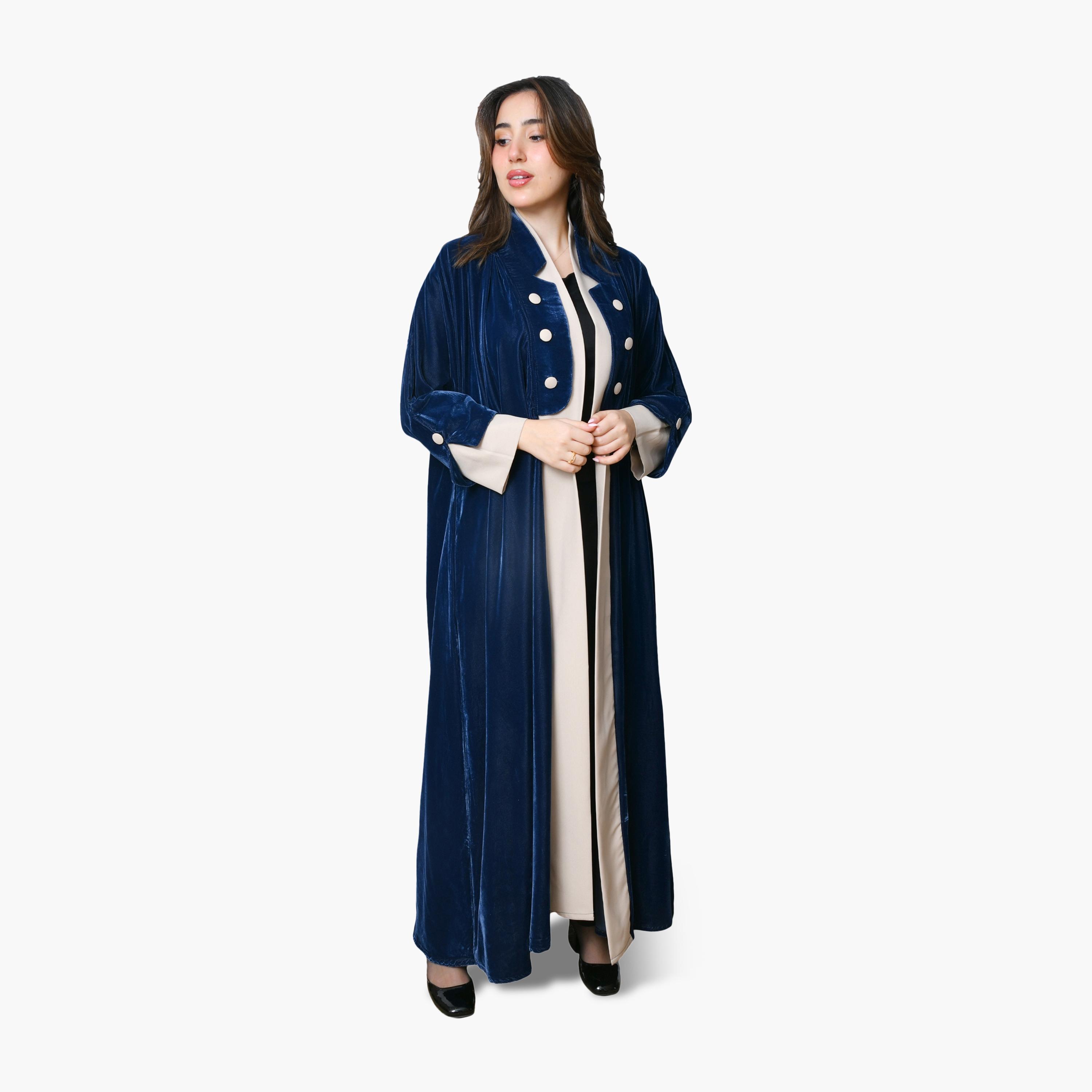 Oya Abaya Dual Tone Velvet Women's Formal Abaya-women-arabicclothing-abayas-image-1