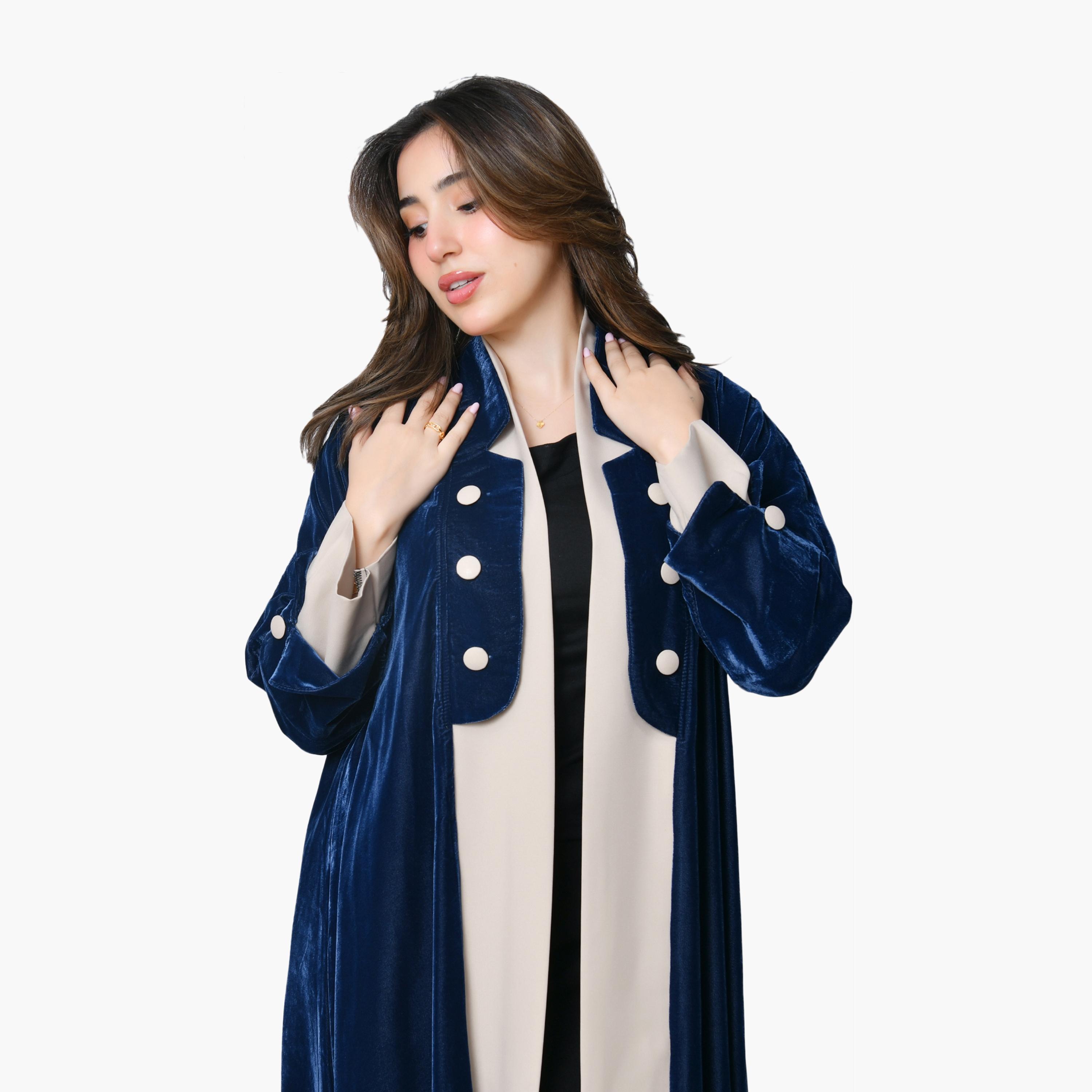 Oya Abaya Dual Tone Velvet Women's Formal Abaya-women-arabicclothing-abayas-image-2