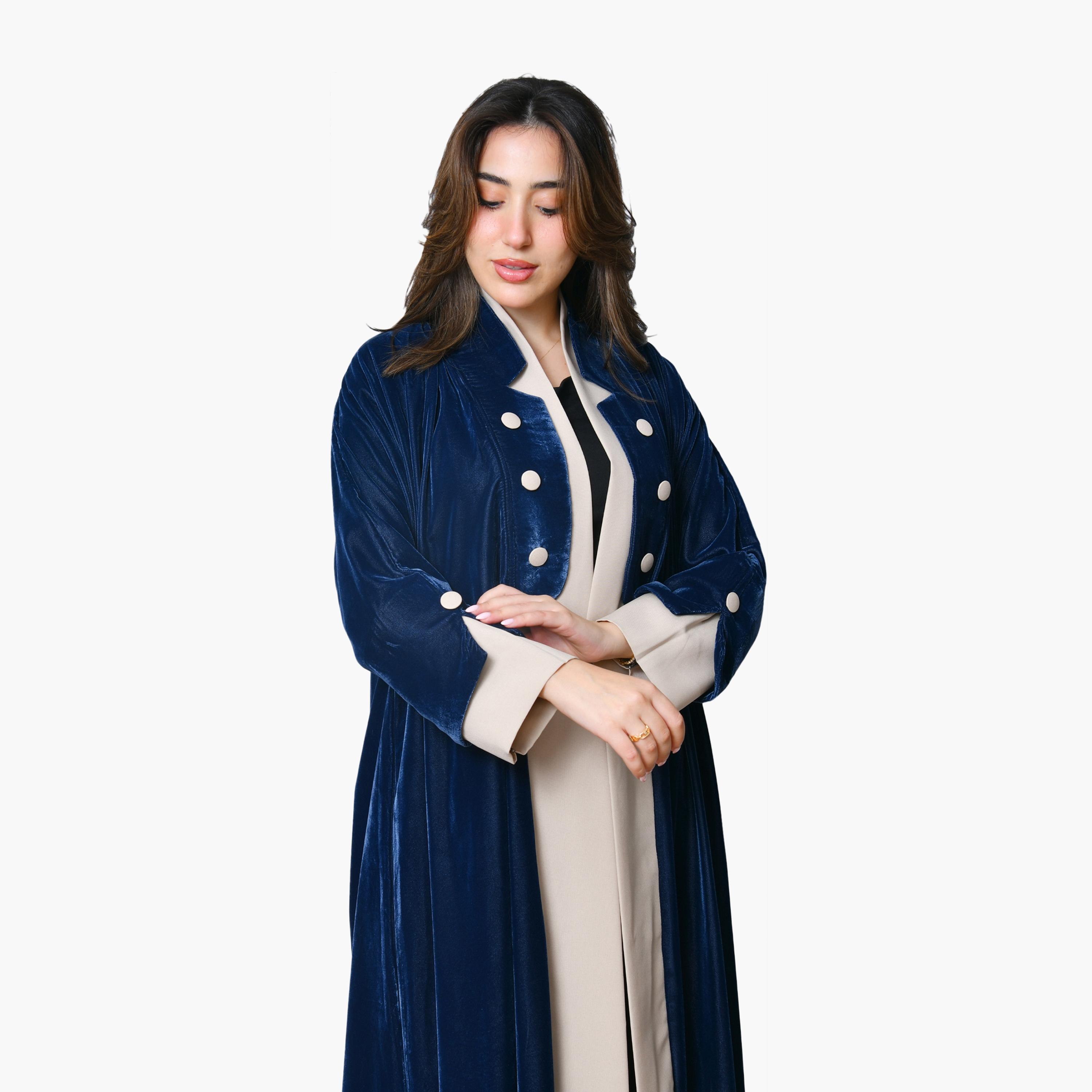 Oya Abaya Dual Tone Velvet Women's Formal Abaya-women-arabicclothing-abayas-image-3