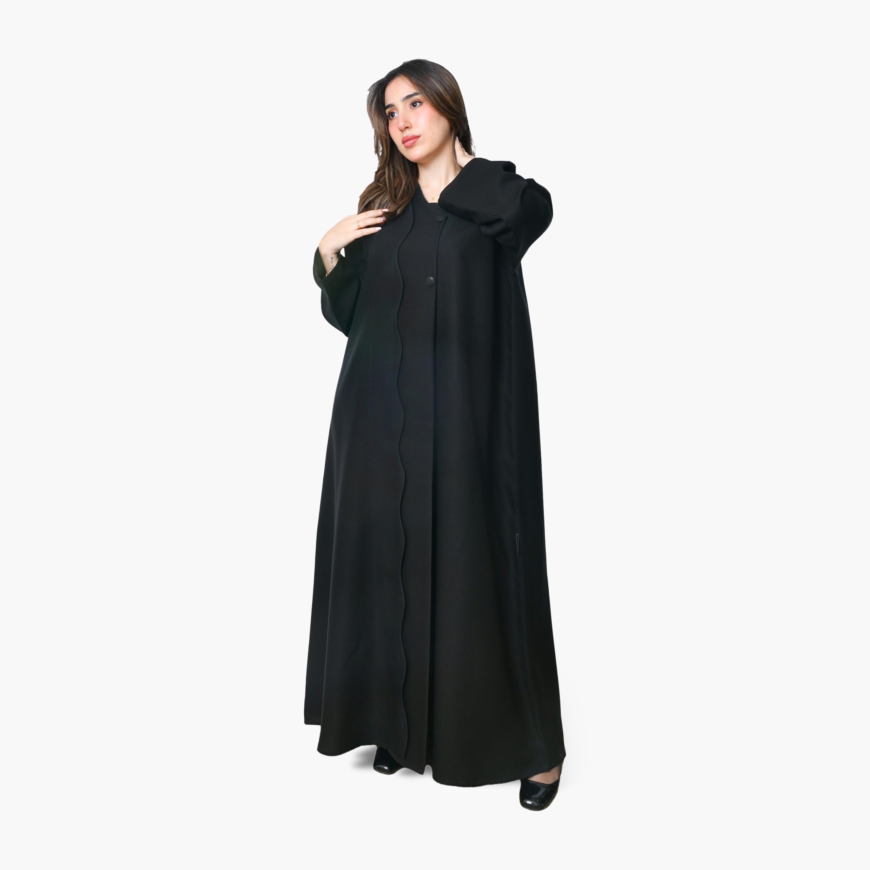 Oya Abaya Black Scalloped Linen Women's Abaya-women-arabicclothing-abayas-image-1