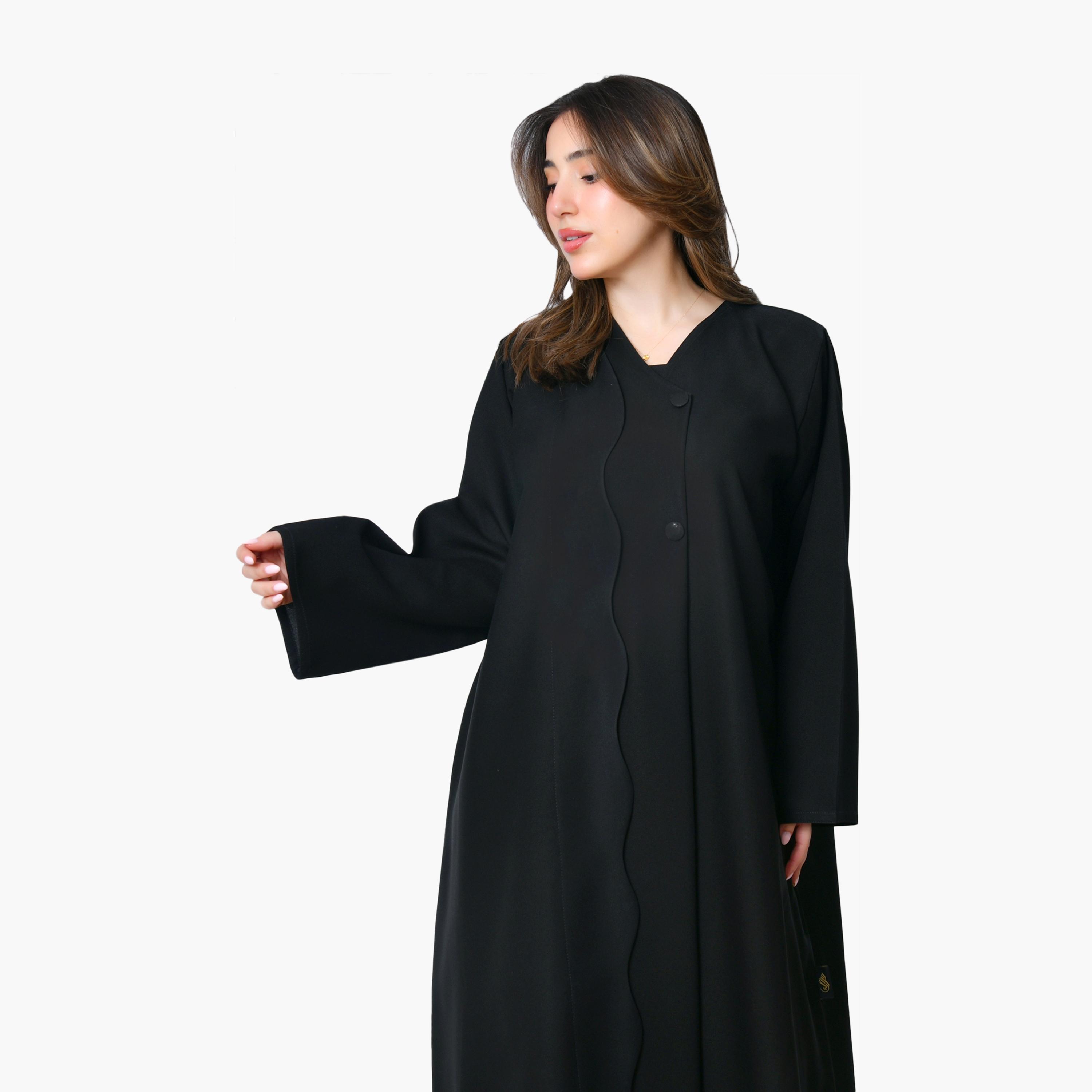 Oya Abaya Black Scalloped Linen Women's Abaya-women-arabicclothing-abayas-image-2