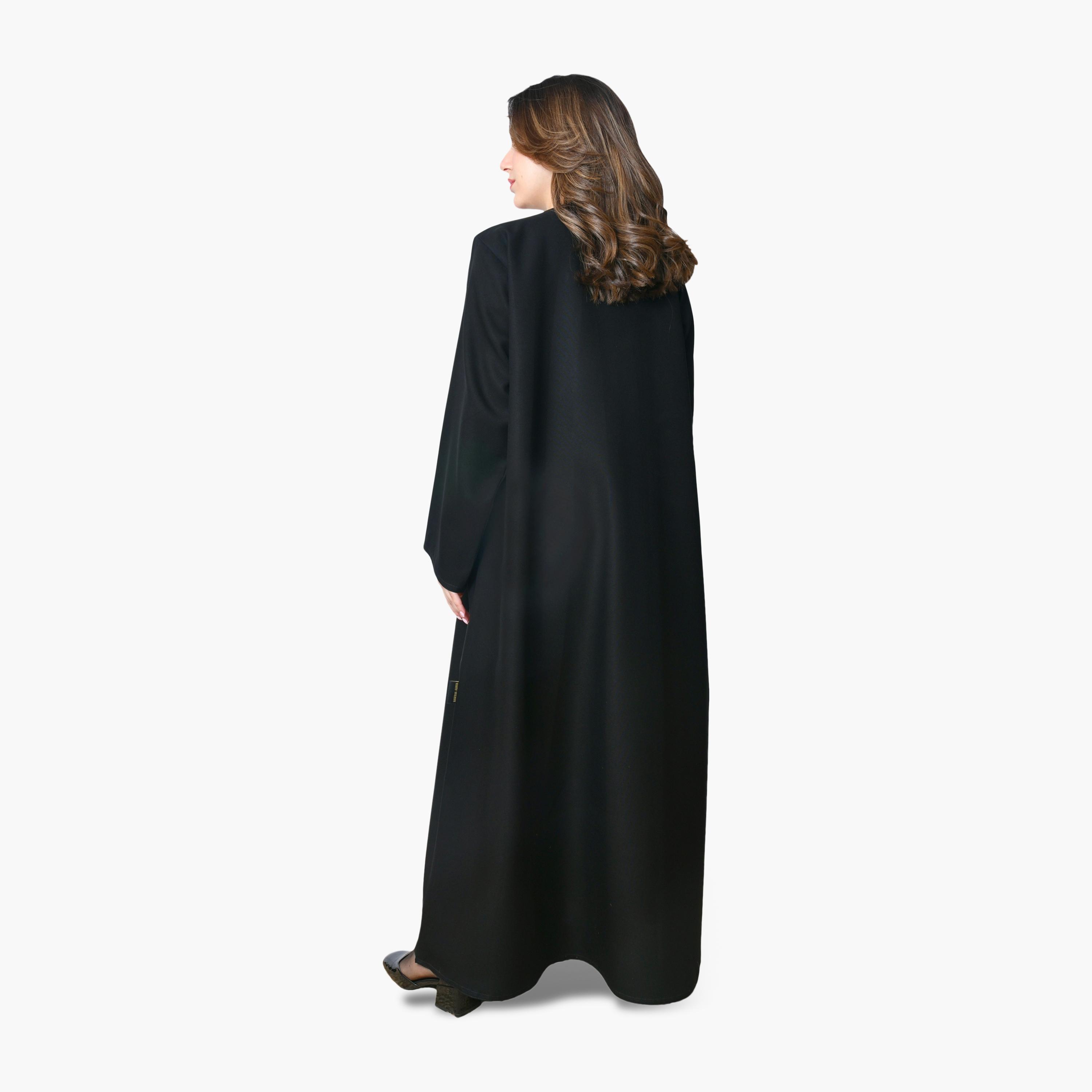 Oya Abaya Black Scalloped Linen Women's Abaya-women-arabicclothing-abayas-image-4