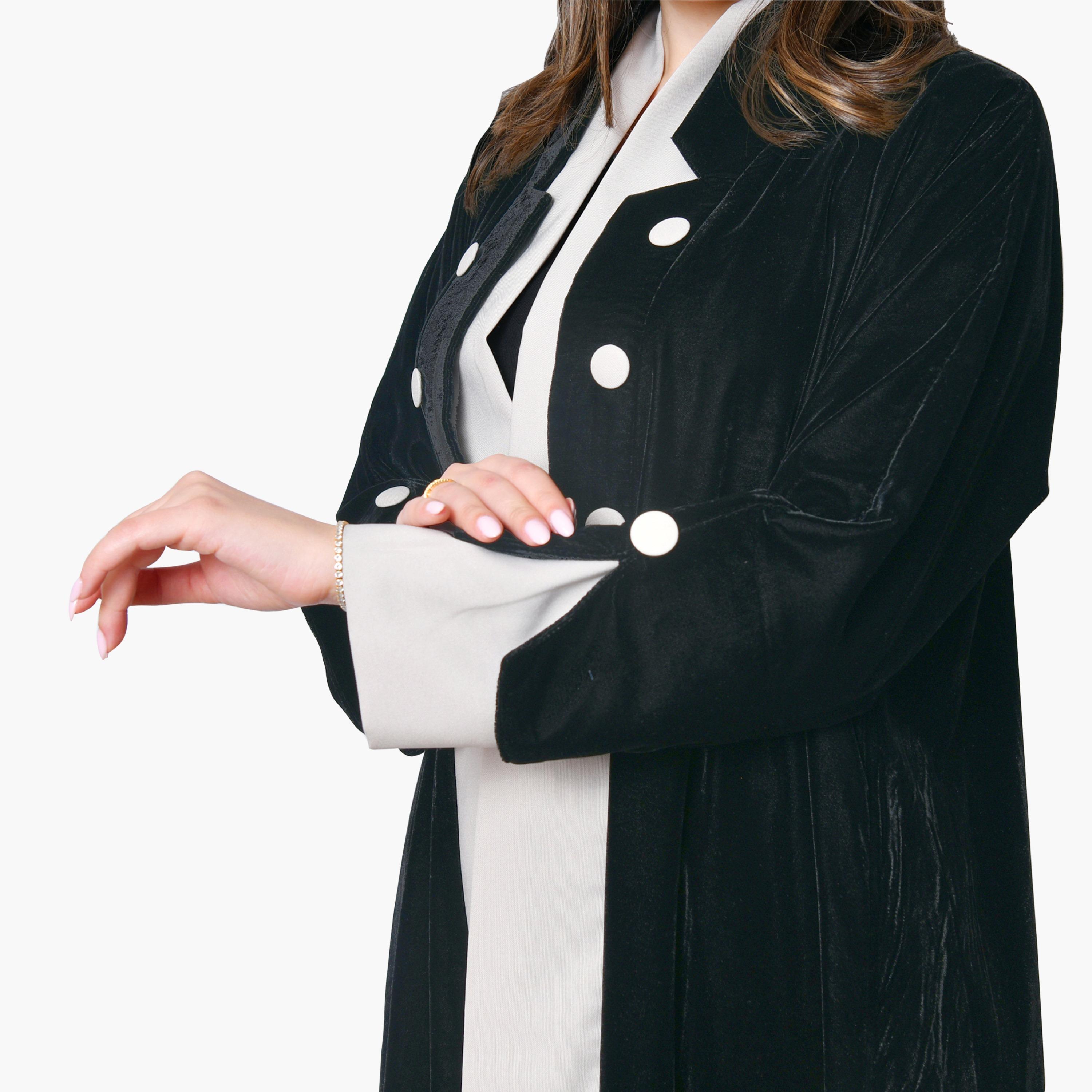 Oya Abaya Black Dual Tone Velvet Women's Formal Abaya-women-arabicclothing-abayas-image-2