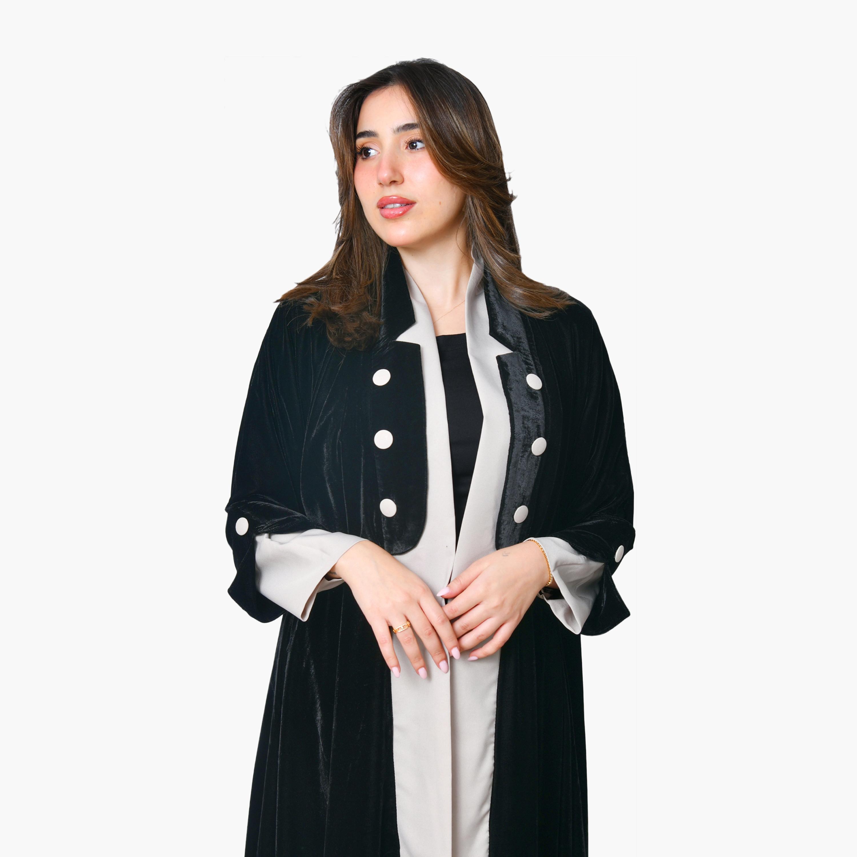 Oya Abaya Black Dual Tone Velvet Women's Formal Abaya-women-arabicclothing-abayas-image-3