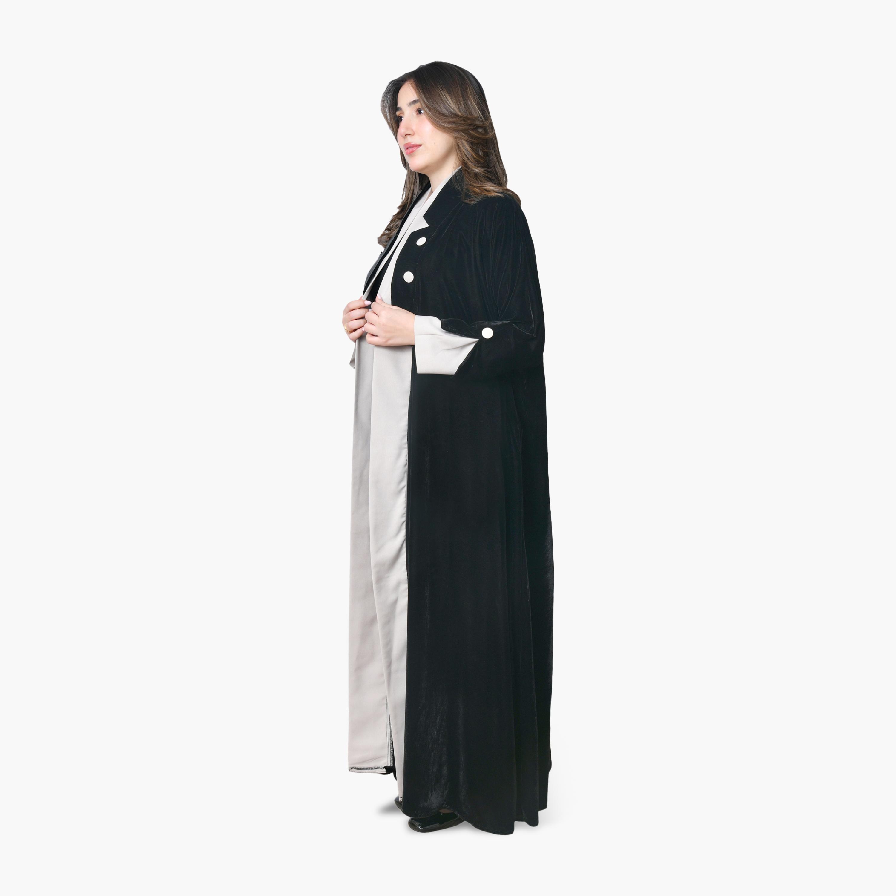 Oya Abaya Black Dual Tone Velvet Women's Formal Abaya-women-arabicclothing-abayas-image-4