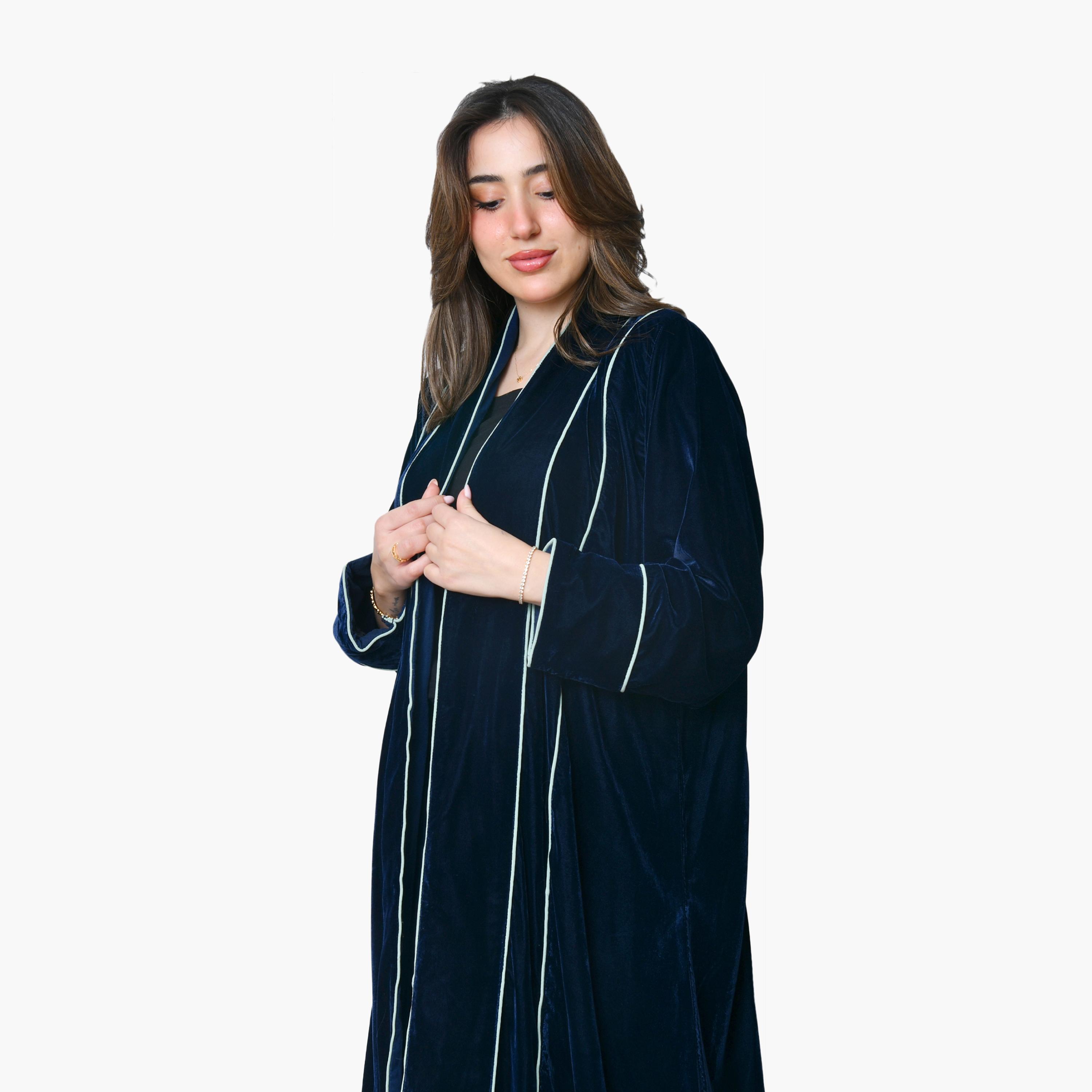 Oya Abaya Navy Floral Embroidered Velvet Women's Evening Abaya-women-arabicclothing-abayas-image-3