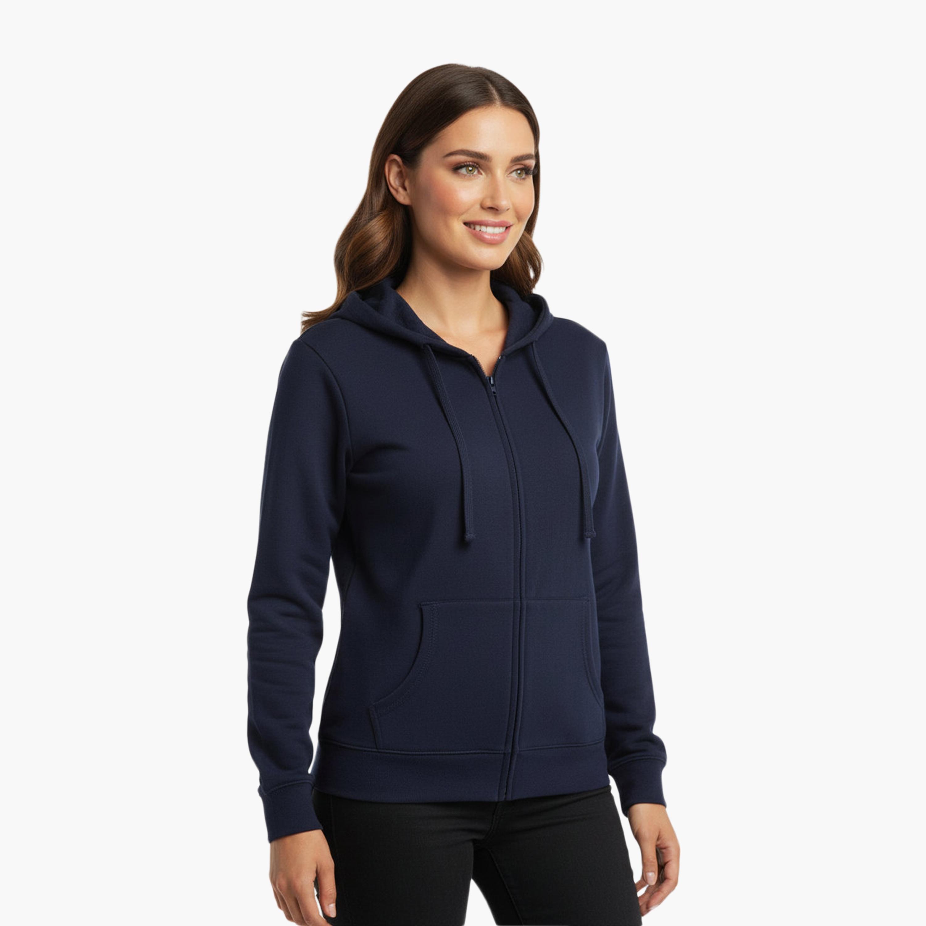 هودي نسائي سادة بسحاب وياقة بغطاء للرأس وأكمام طويلة من هانيس-women-clothing-hoodiesandsweatshirts-hoodies-image-1