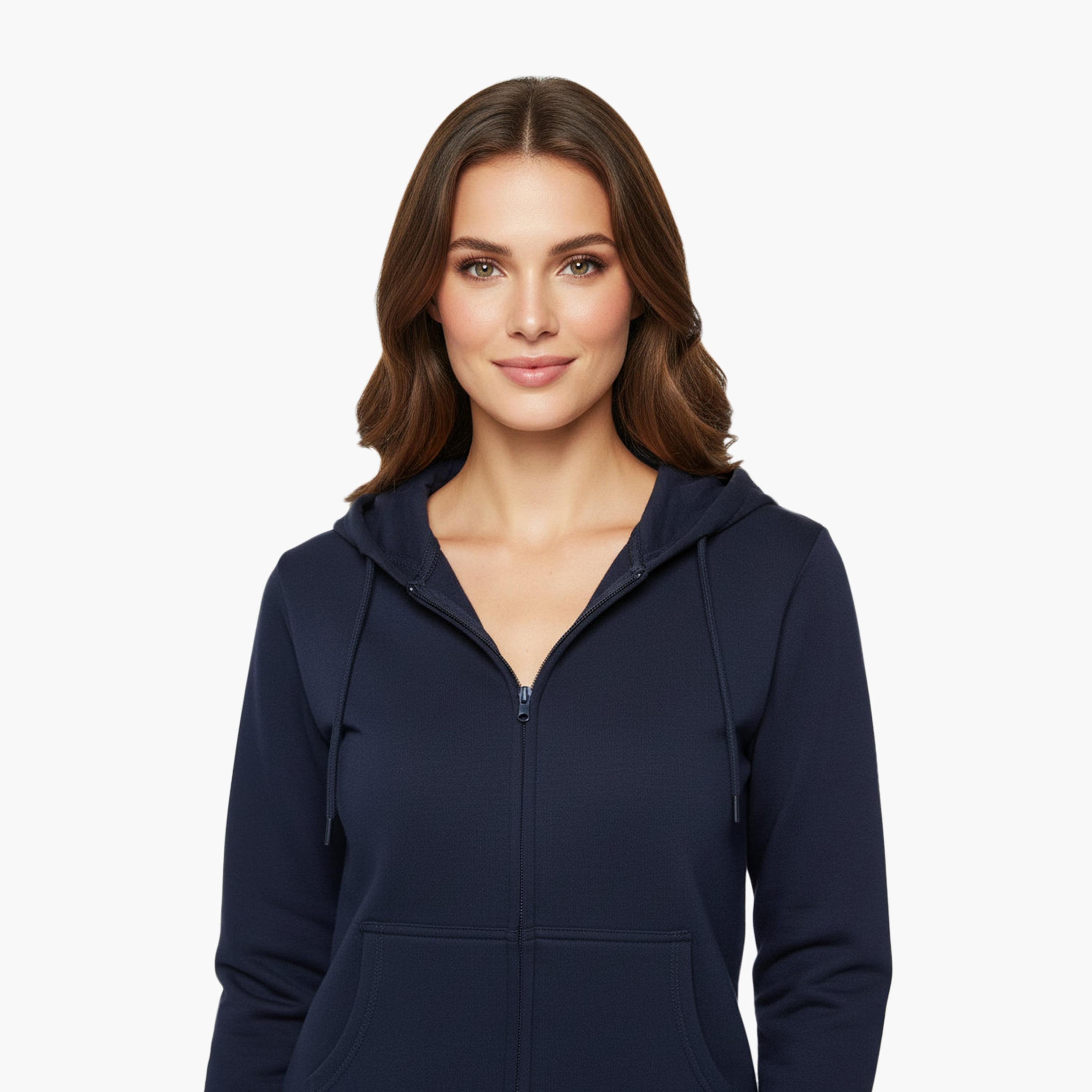 هودي نسائي سادة بسحاب وياقة بغطاء للرأس وأكمام طويلة من هانيس-women-clothing-hoodiesandsweatshirts-hoodies-image-2