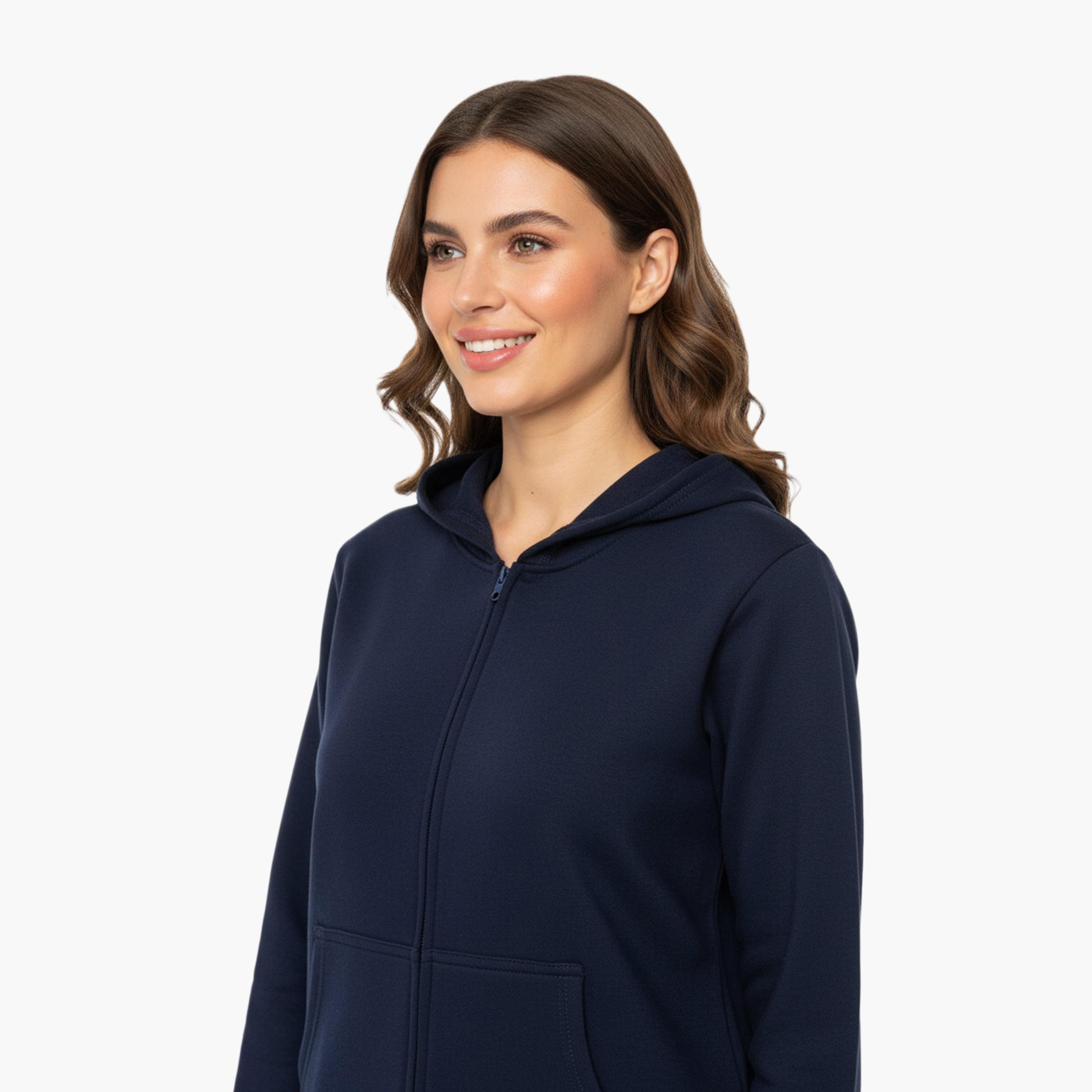 هودي نسائي سادة بسحاب وياقة بغطاء للرأس وأكمام طويلة من هانيس-women-clothing-hoodiesandsweatshirts-hoodies-image-3