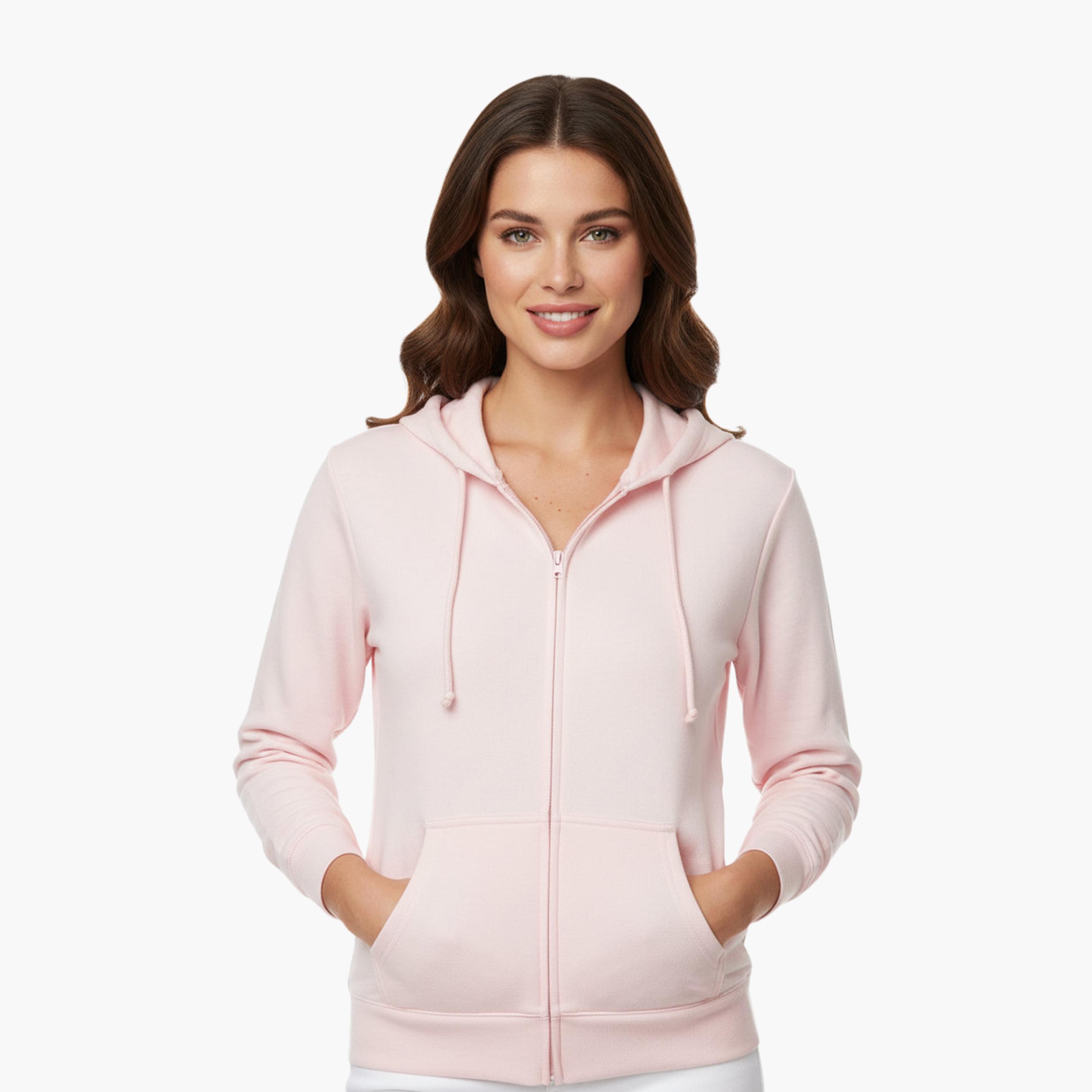 هودي نسائي سادة بسحاب وياقة بغطاء للرأس وأكمام طويلة من هانيس-women-clothing-hoodiesandsweatshirts-hoodies-image-5