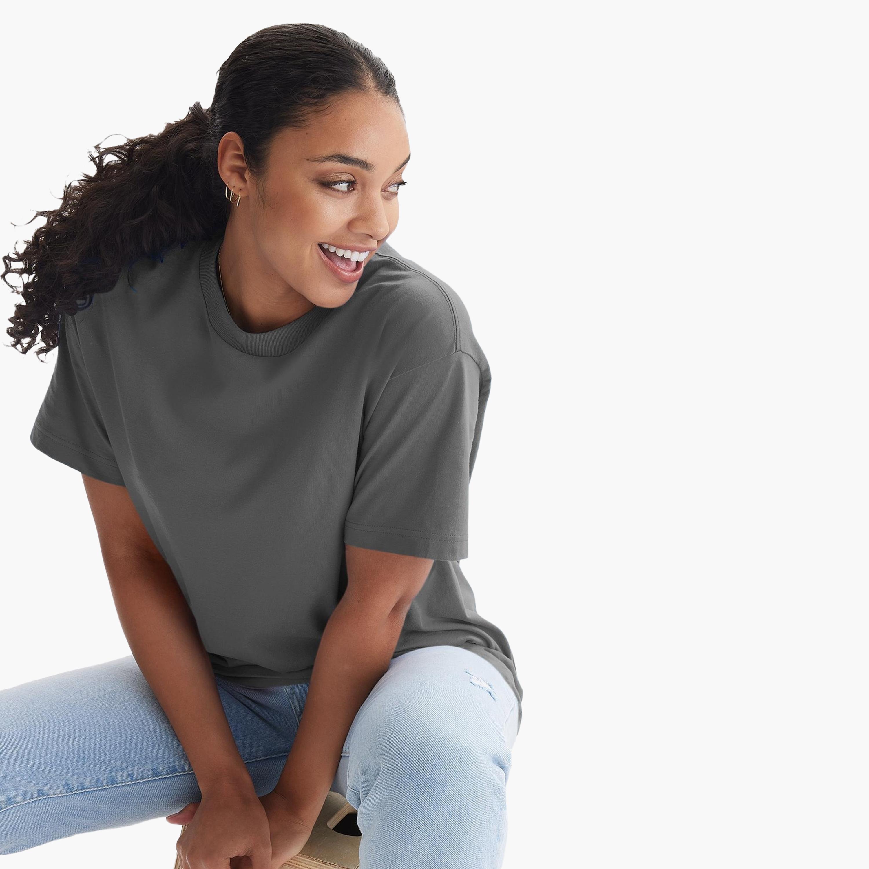 تيشيرت نسائي سادة بياقة مستديرة وأكمام قصيرة من هانيس-women-clothing-tshirts-image-7