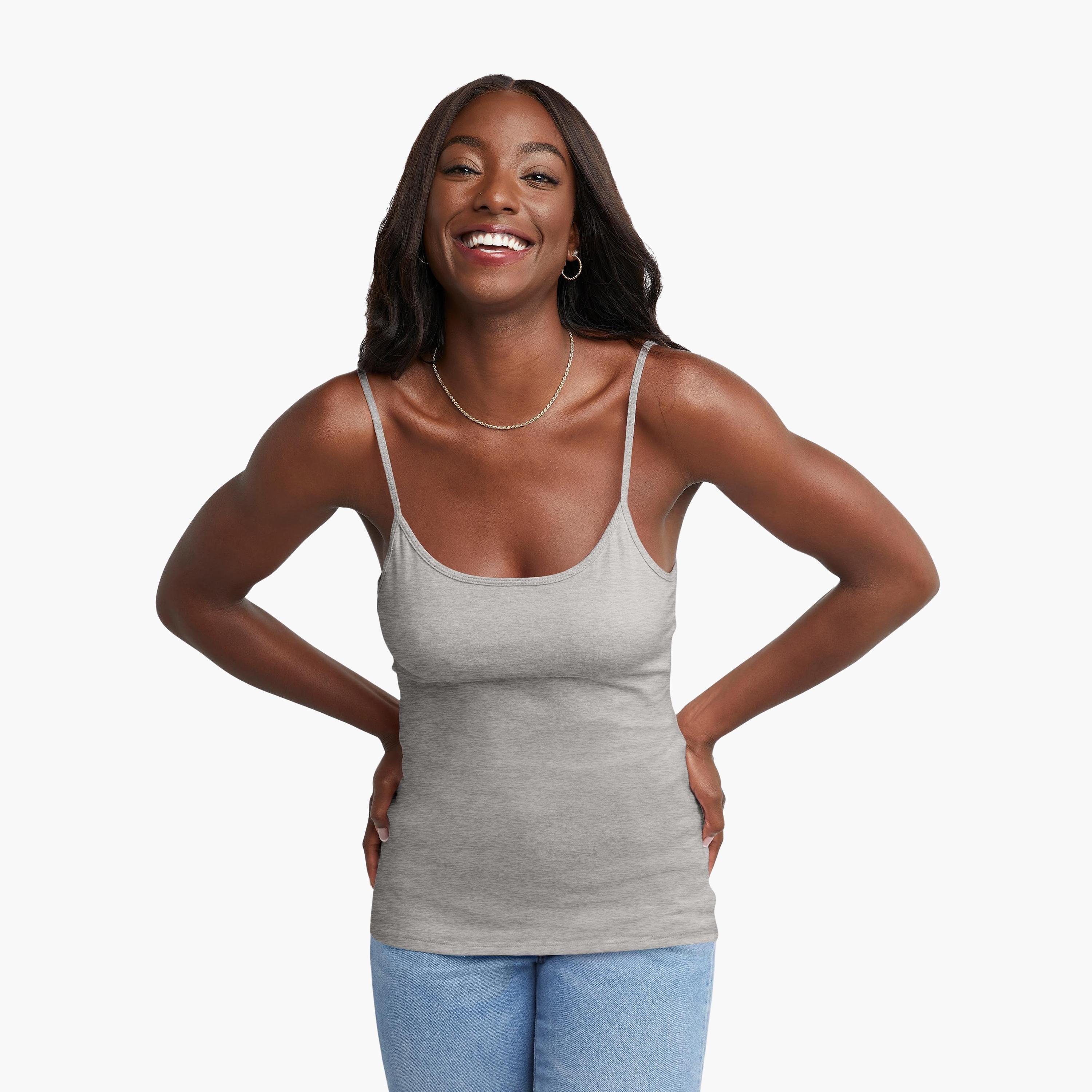 قميص كاميسول نسائي سادة بحمالات قابلة للتعديل وبدون أكمام من هانيس-women-clothing-lingerie-camisoles-image-1