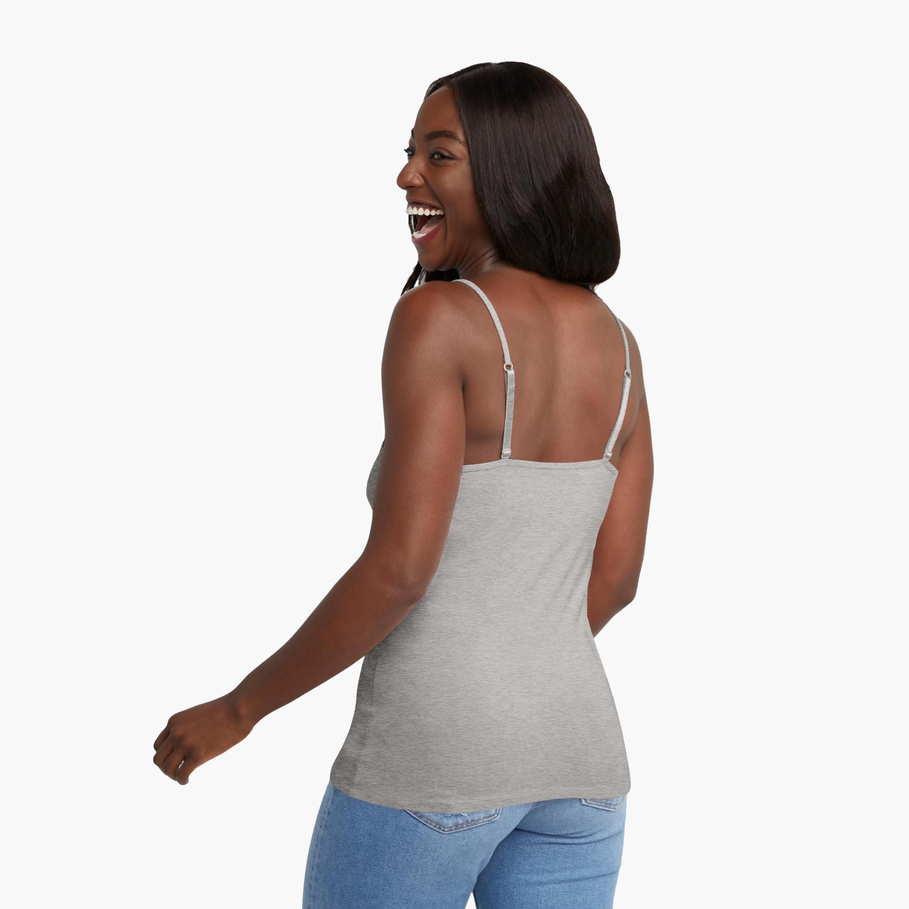 قميص كاميسول نسائي سادة بحمالات قابلة للتعديل وبدون أكمام من هانيس-women-clothing-lingerie-camisoles-image-4