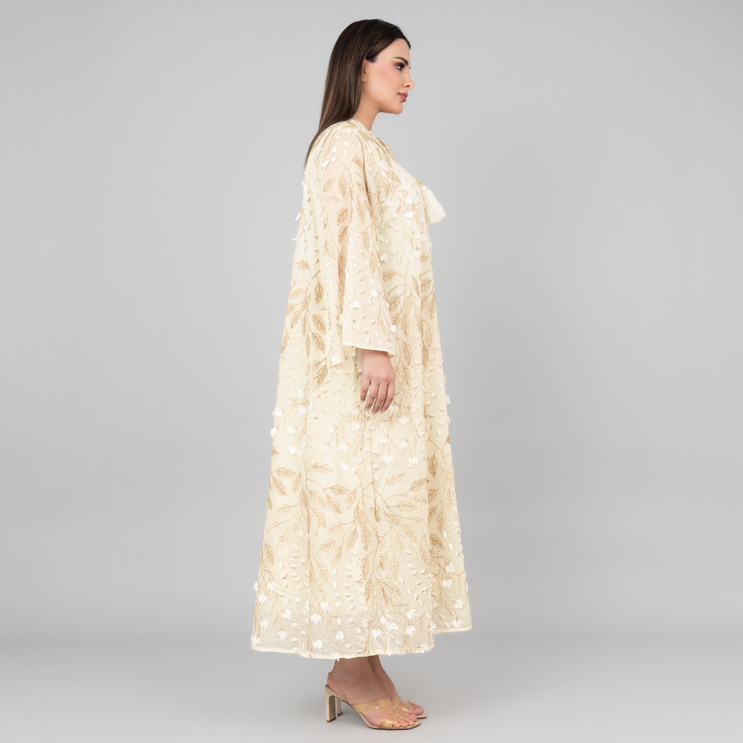 IKKXA Flared Sleeves Soft Petals Embroidered Women's Jalabiya-women-arabicclothing-jalabiyas-image-3