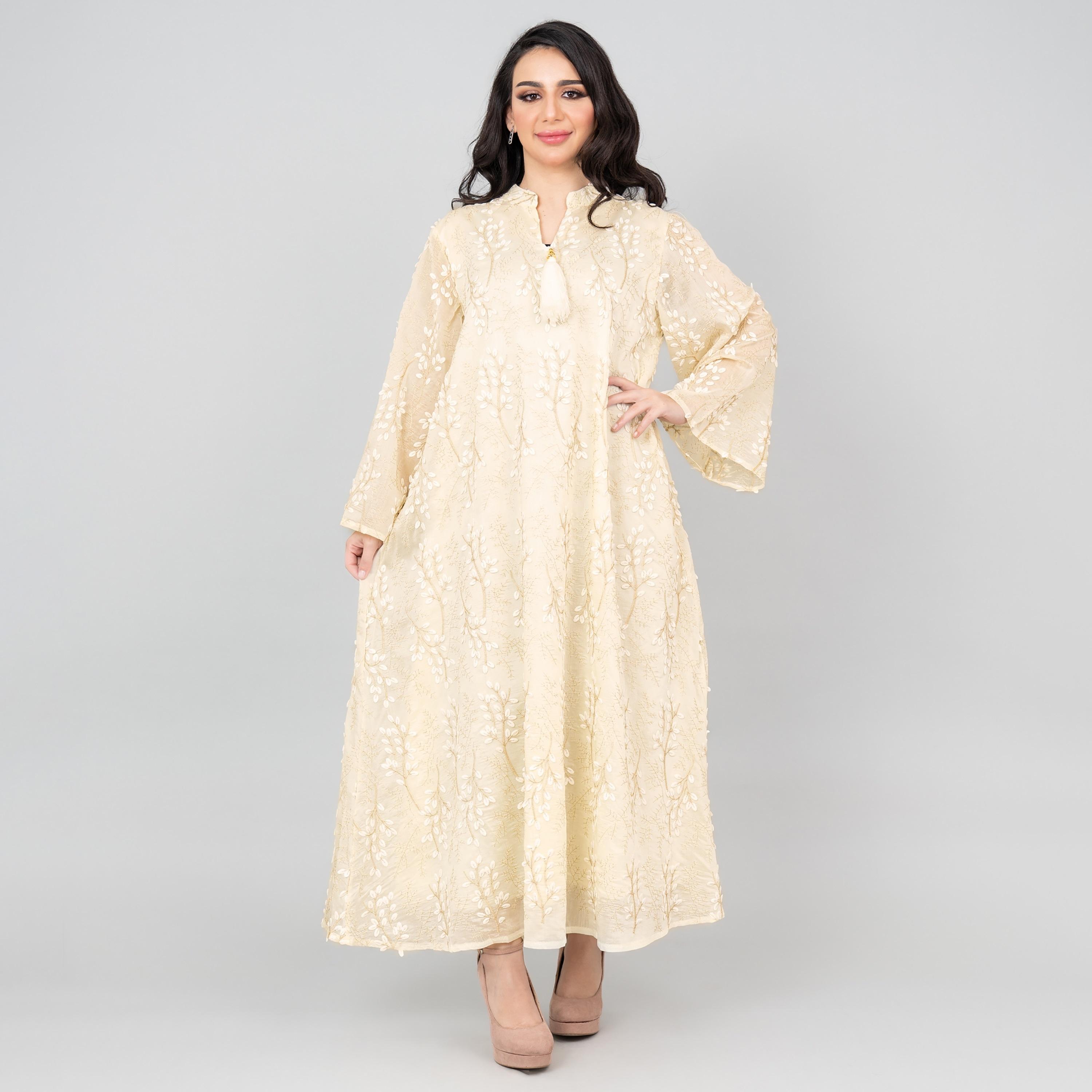 جلابية نسائية مطرزة بنقشة بتلات الزهور بأكمام واسعة من إككسا-women-arabicclothing-jalabiyas-image-1