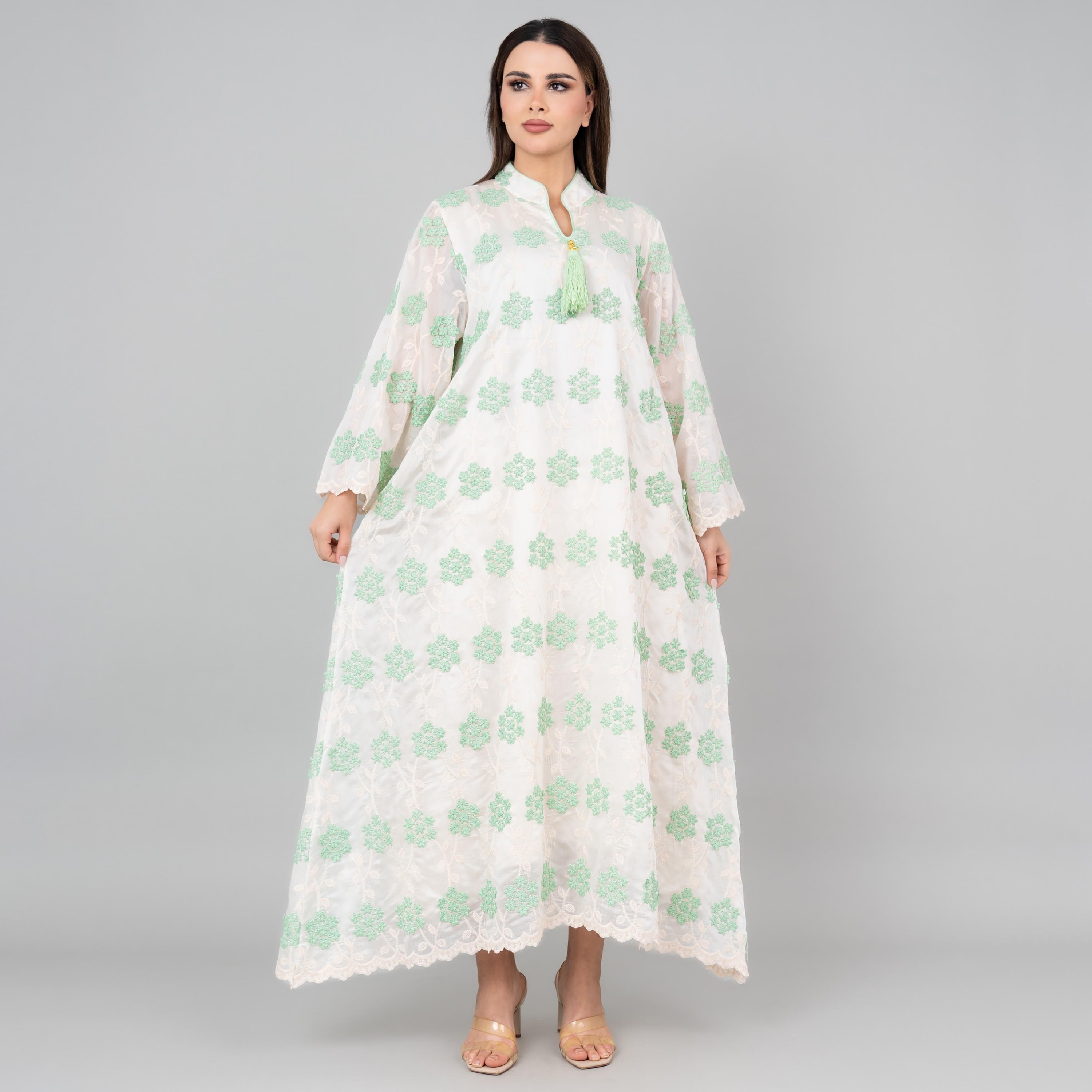 IKKXA Flared Sleeves Floral Aura Embroidered Women's Jalabiya-women-arabicclothing-jalabiyas-image-1
