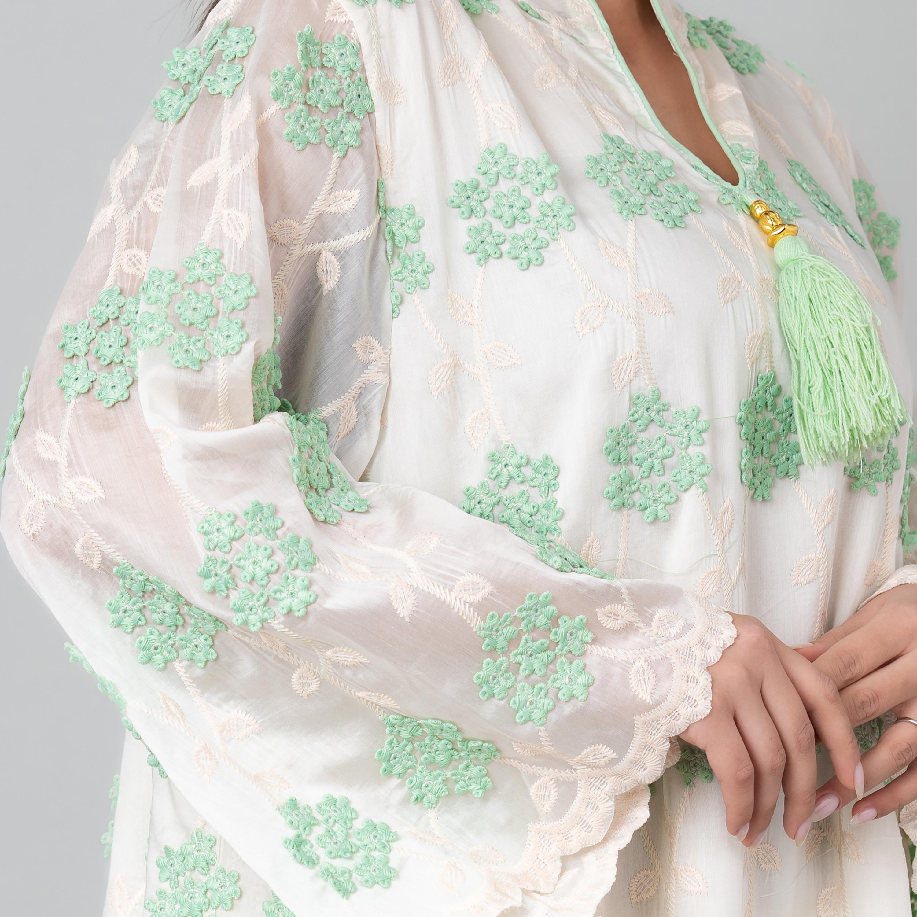 IKKXA Flared Sleeves Floral Aura Embroidered Women's Jalabiya-women-arabicclothing-jalabiyas-image-2