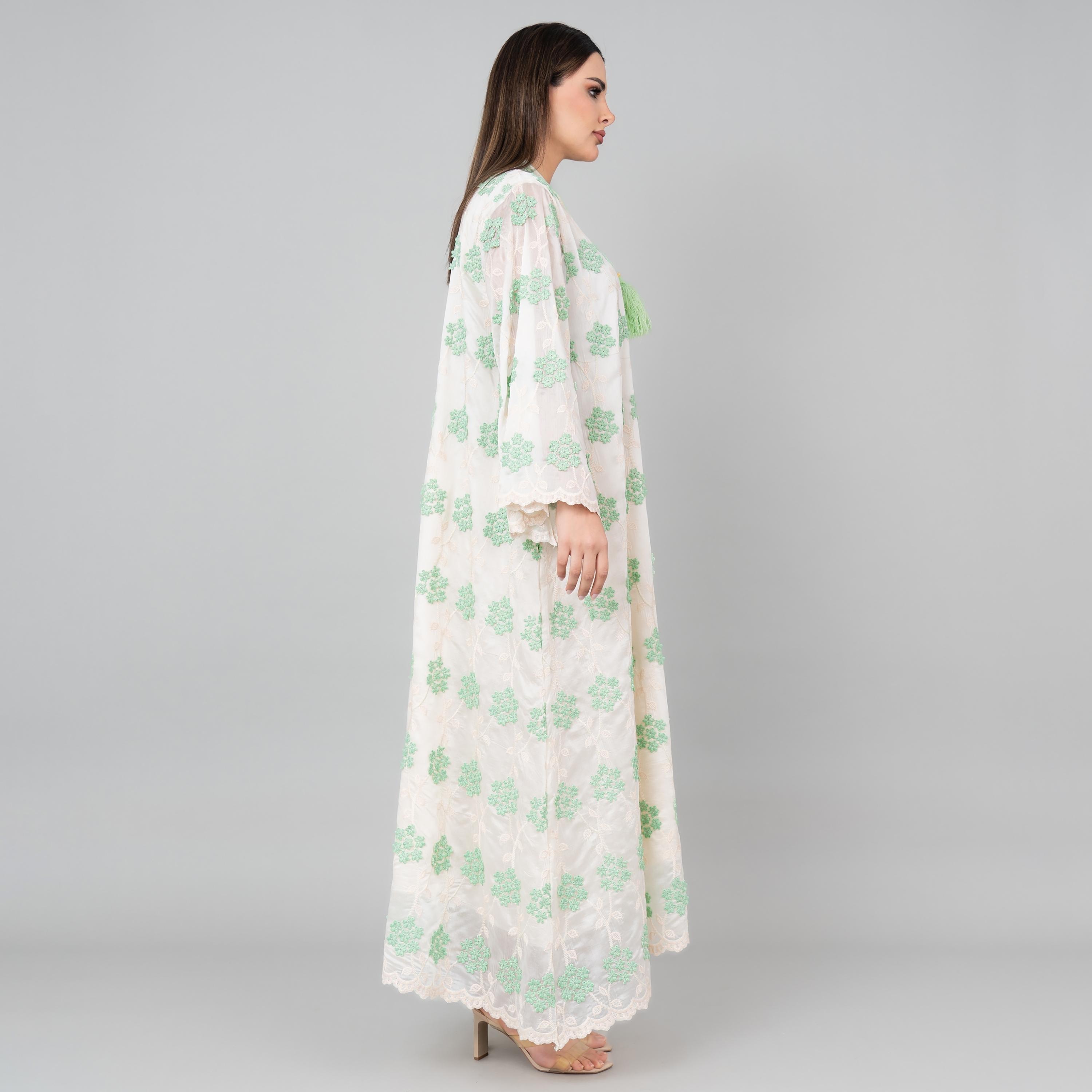 IKKXA Flared Sleeves Floral Aura Embroidered Women's Jalabiya-women-arabicclothing-jalabiyas-image-3