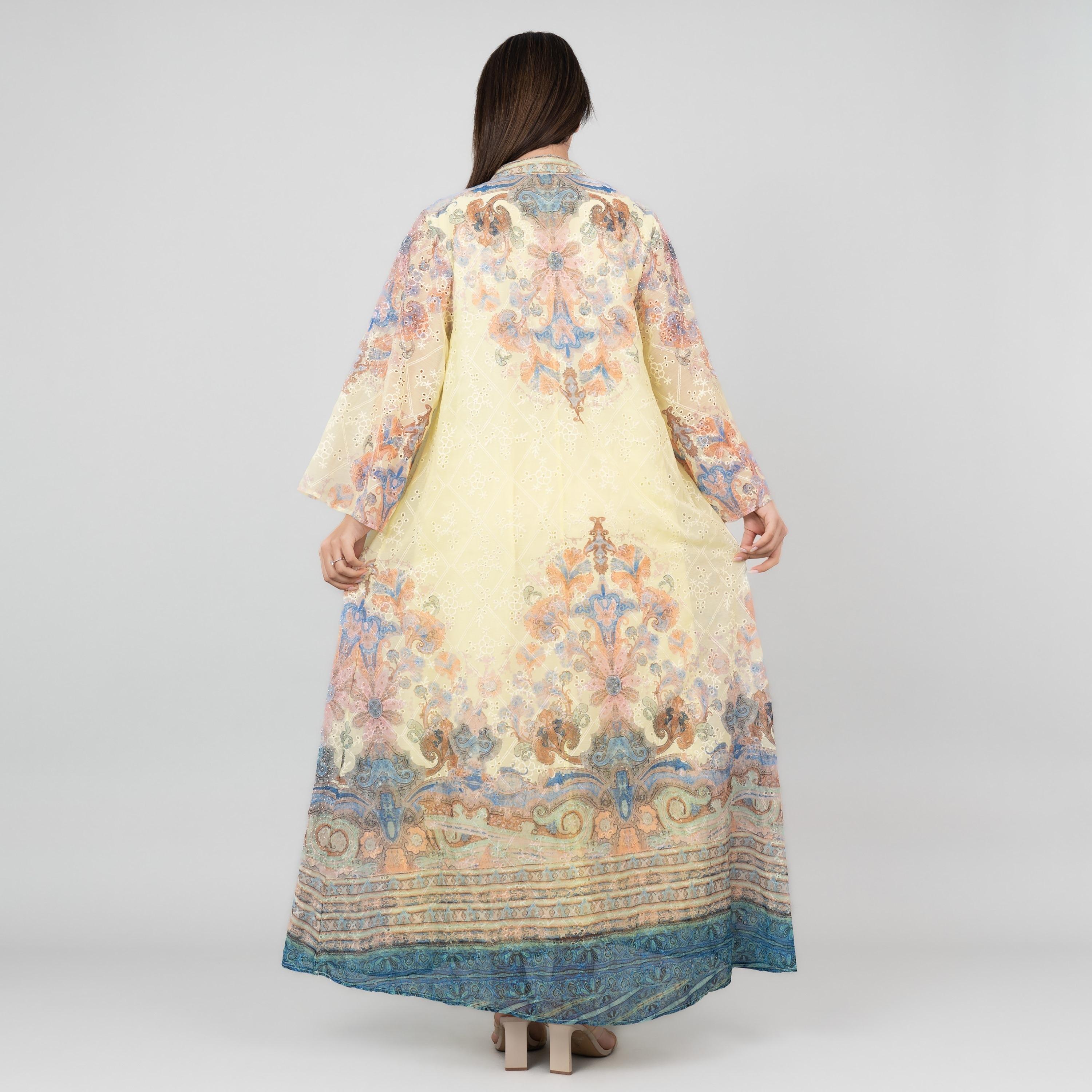 IKKXA Flared Sleeves Floral Print and Embroidered Women's Jalabiya-women-arabicclothing-jalabiyas-image-4