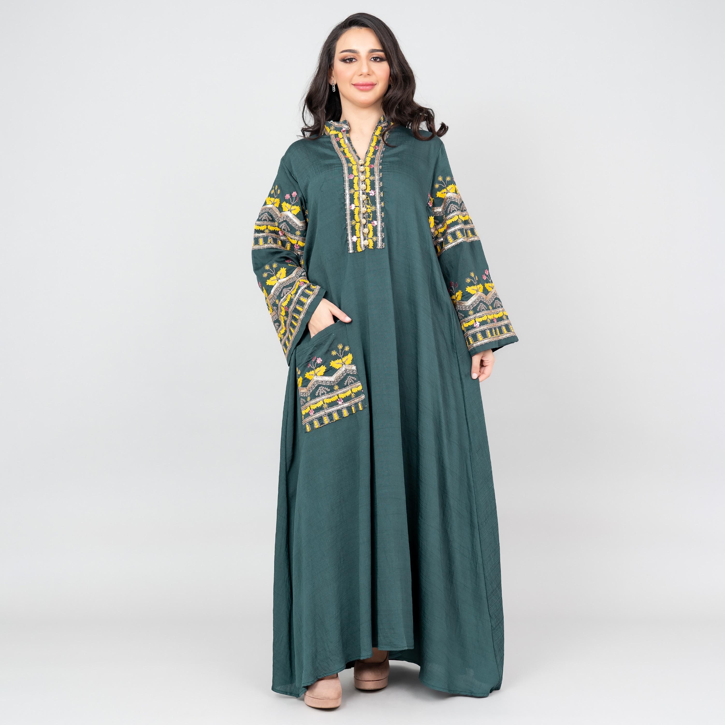 IKKXA Mandarin Collar Embroidered and Sequins Women's Jalabiya-women-arabicclothing-jalabiyas-image-1
